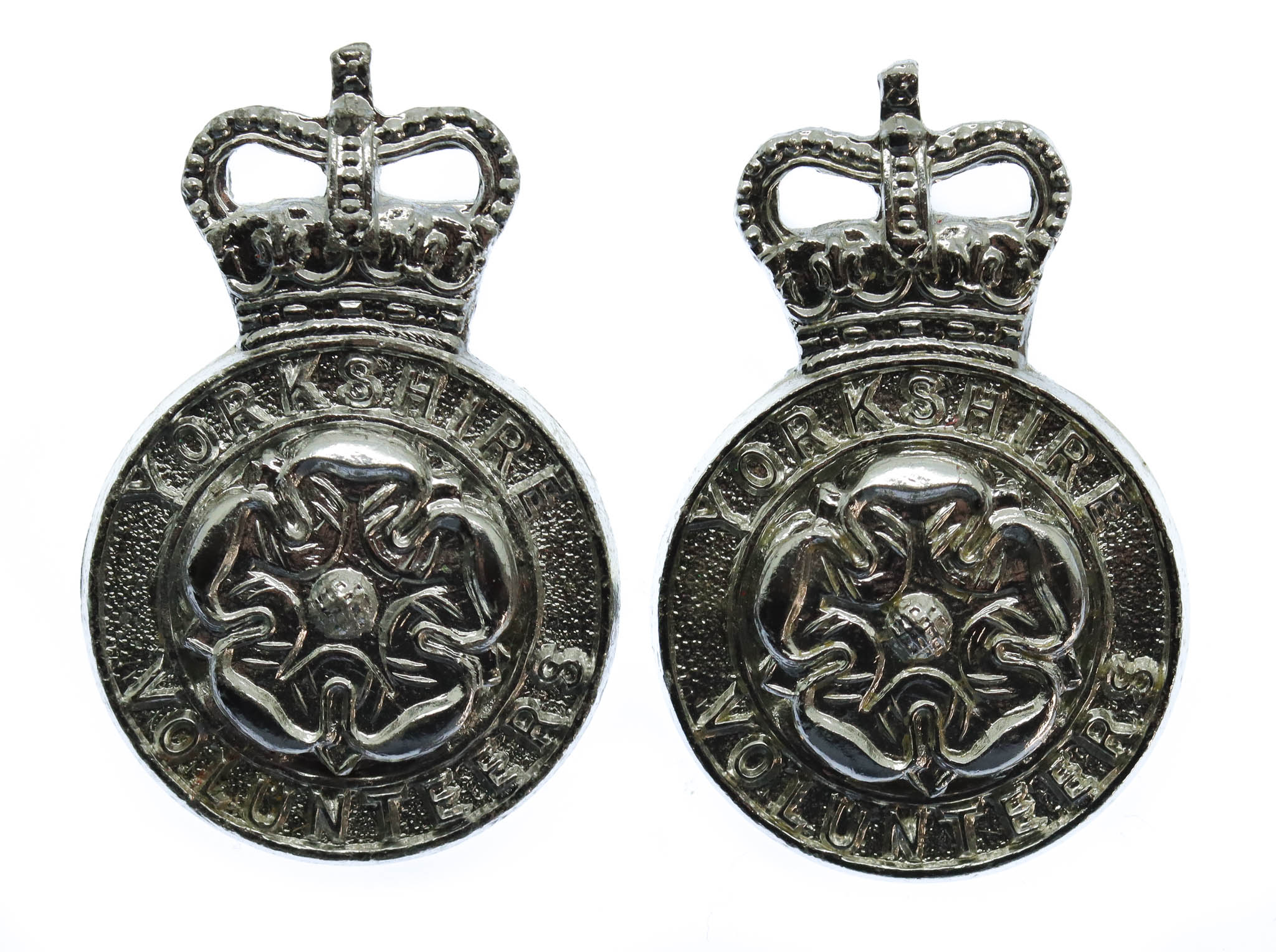 Pair of Yorkshire Volunteers Anodised (Staybrite) Collar Badges