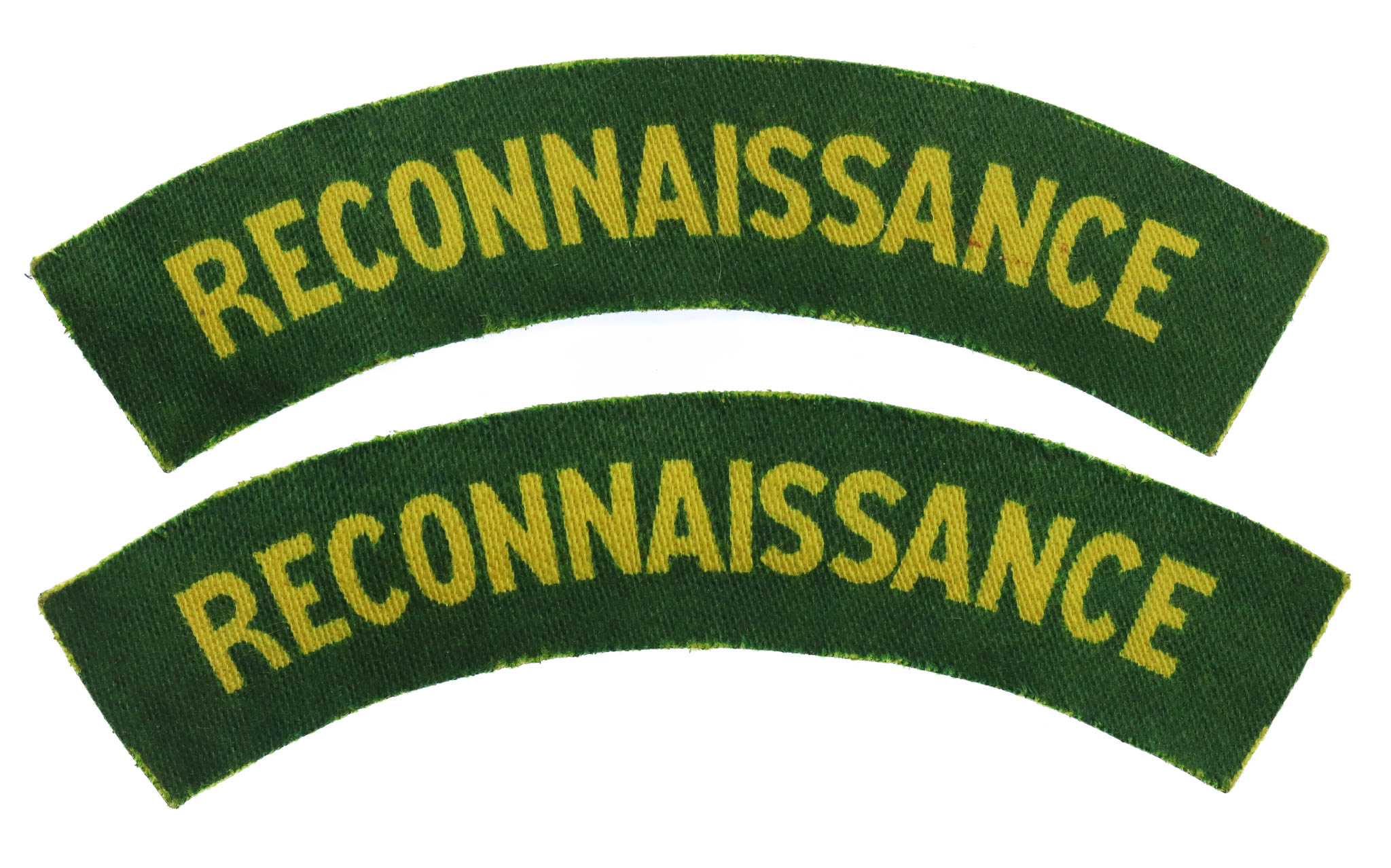 Pair of Reconnaissance Corps (RECONNAISSANCE) WW2 Printed Shoulder Title