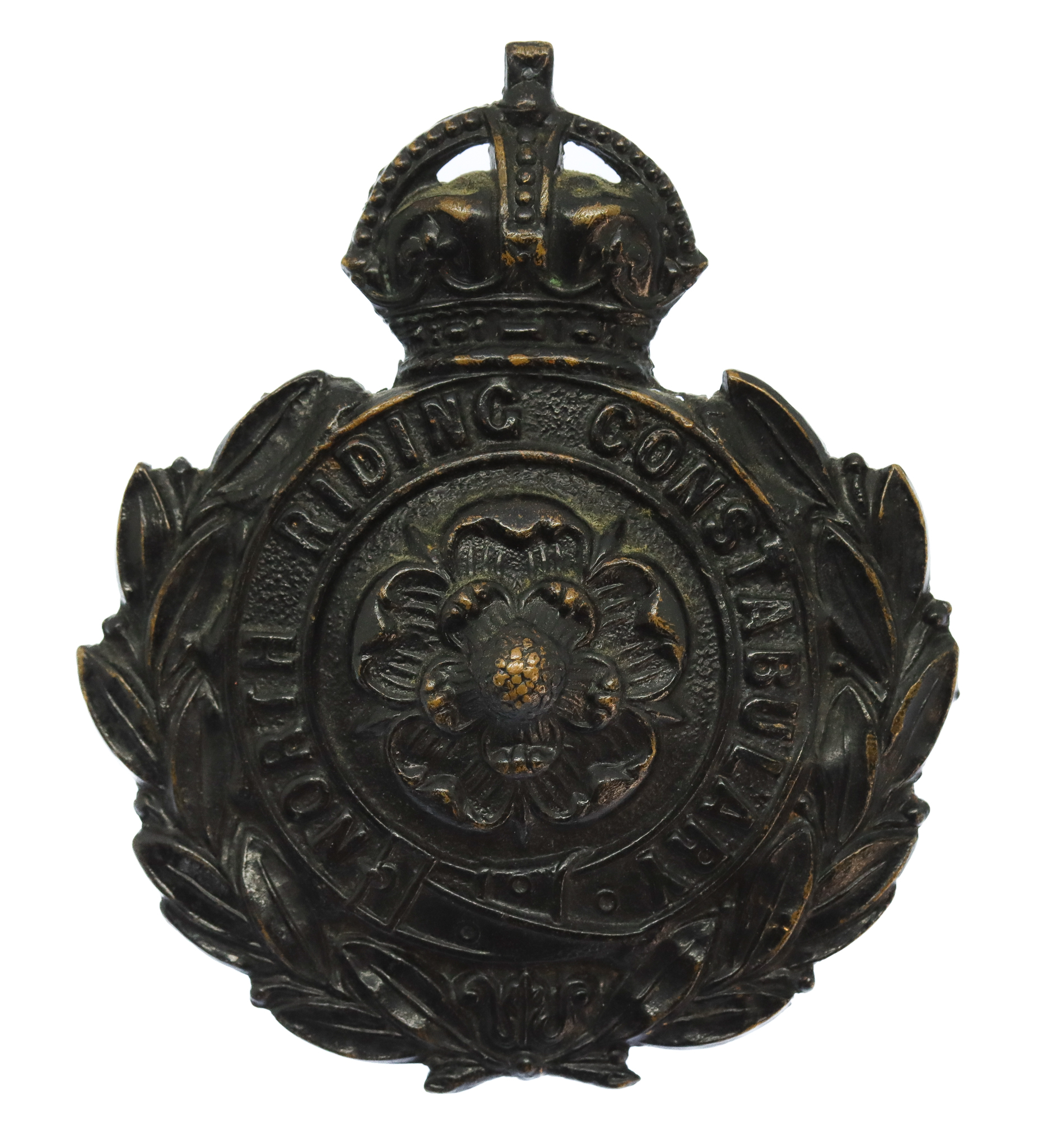 North Riding Constabulary Small Black Wreath Helmet Plate - King's Crown