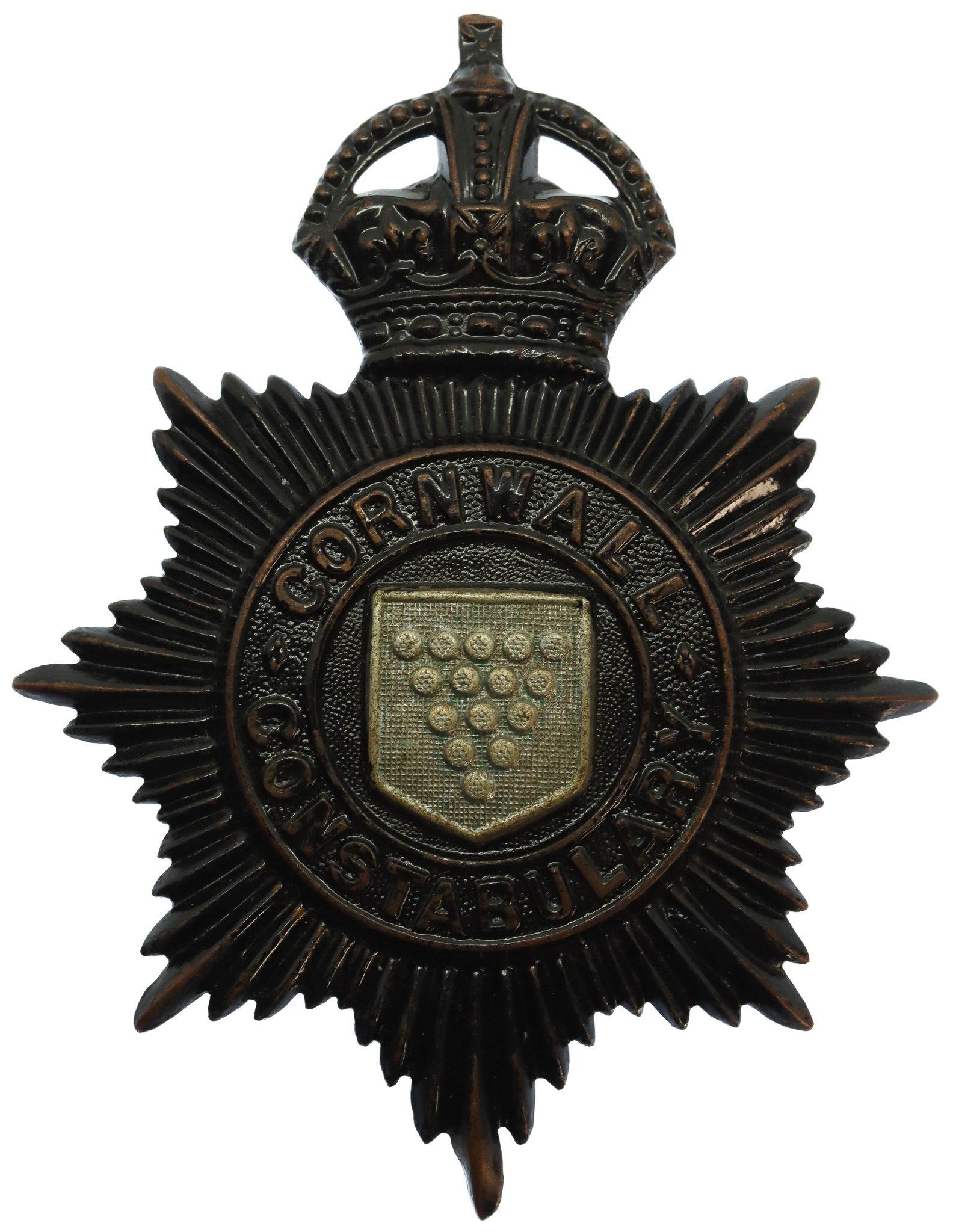 Cornwall Constabulary Night Helmet Plate - King's Crown