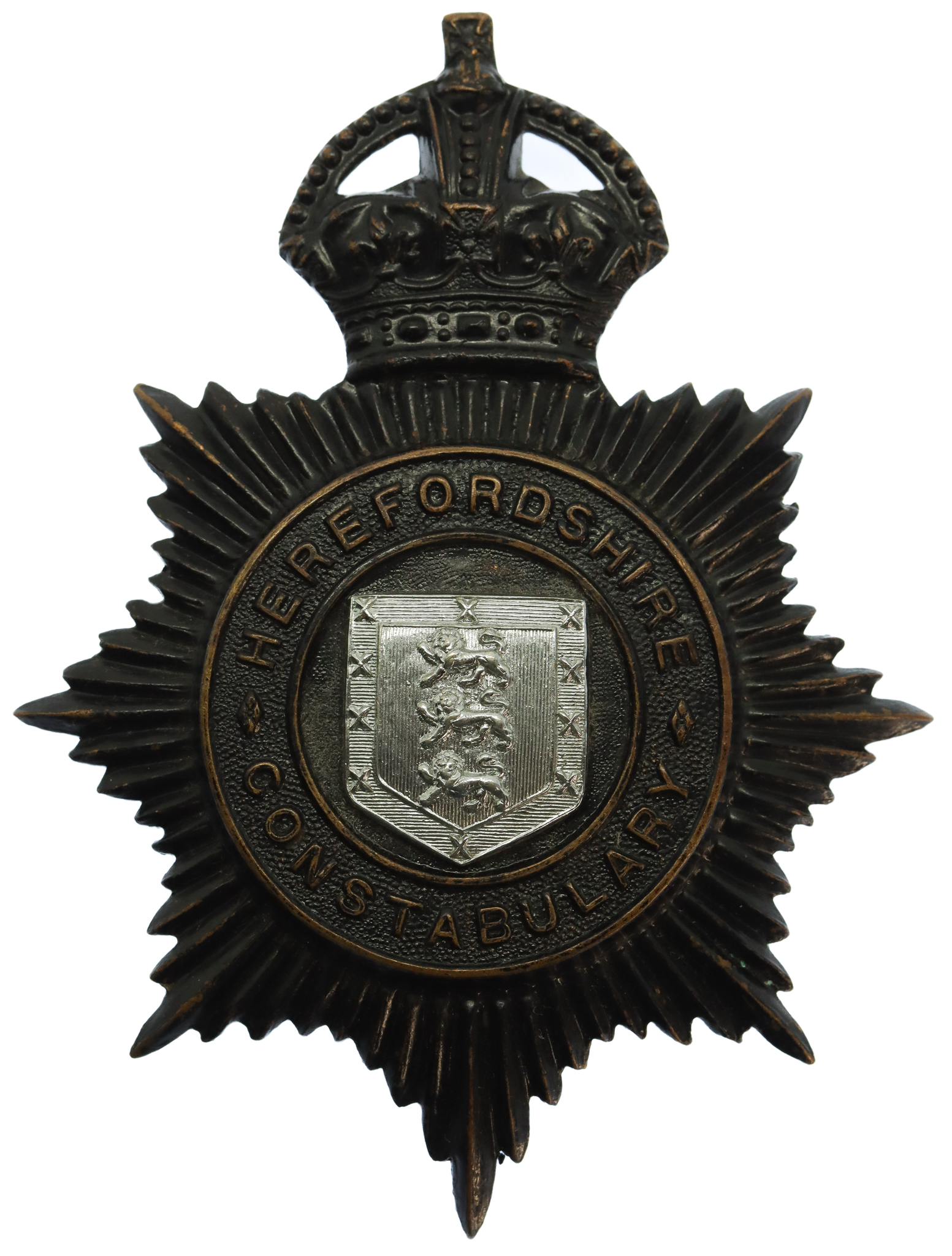 Herefordshire Constabulary Black Helmet Plate - King's Crown