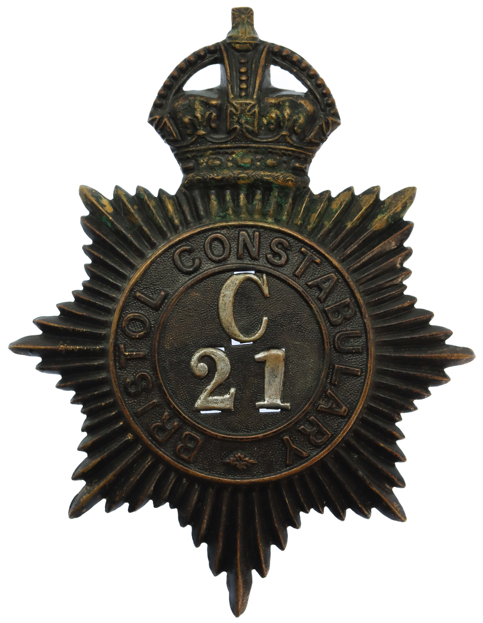 Bristol Constabulary Night Helmet Plate - King's Crown (C21)