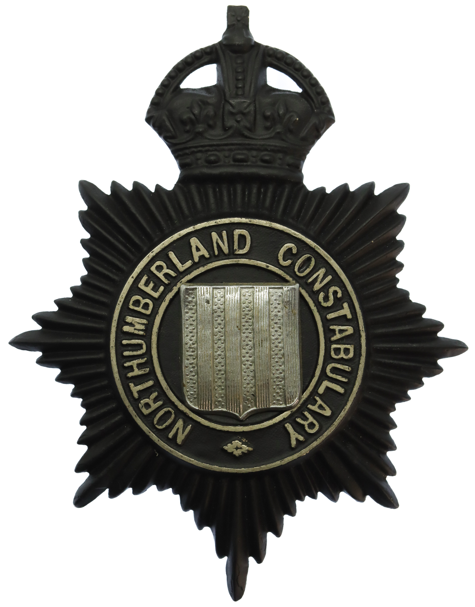 Northumberland Constabulary Black Helmet Plate - King's Crown