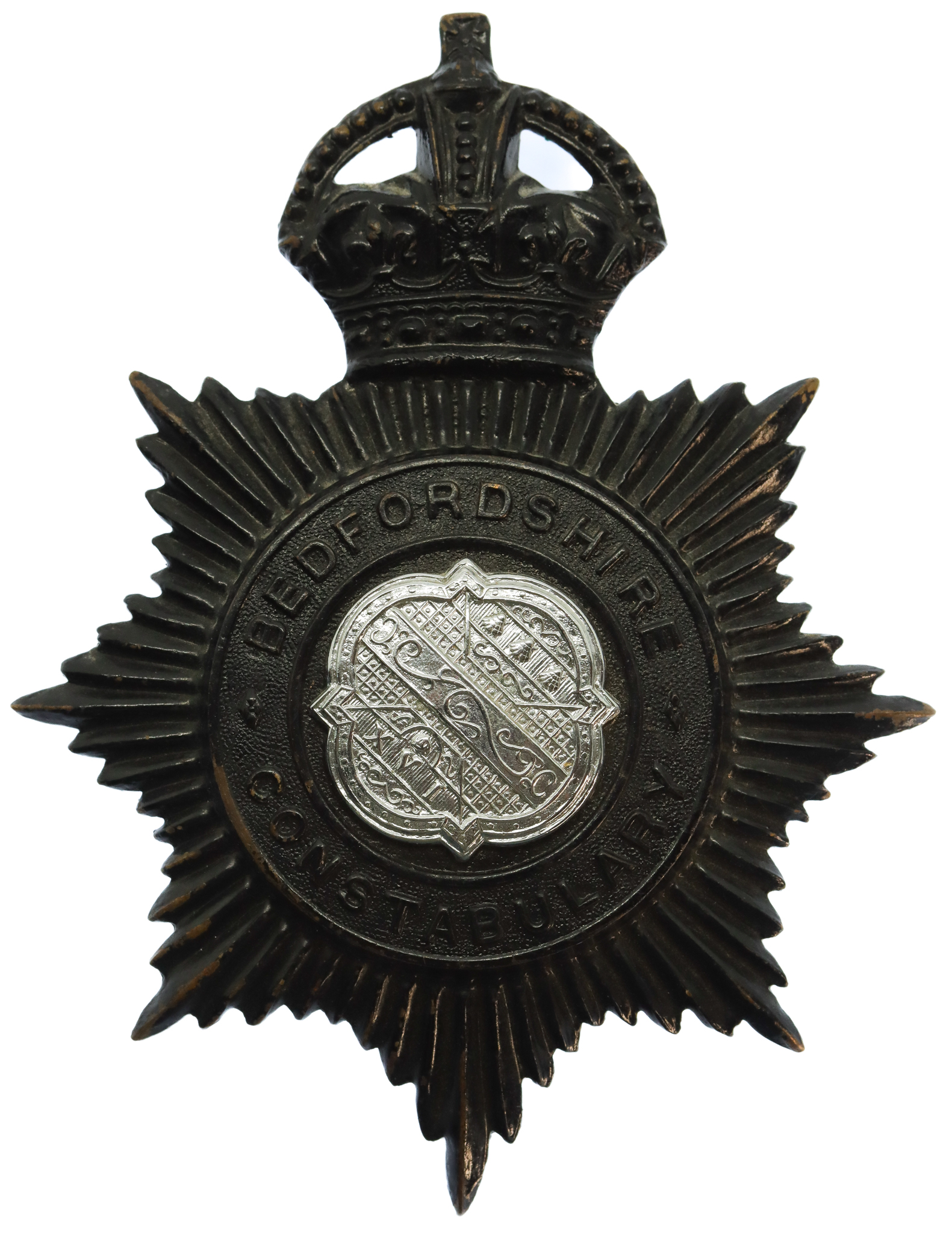 Bedfordshire Constabulary Night Helmet Plate - King's Crown