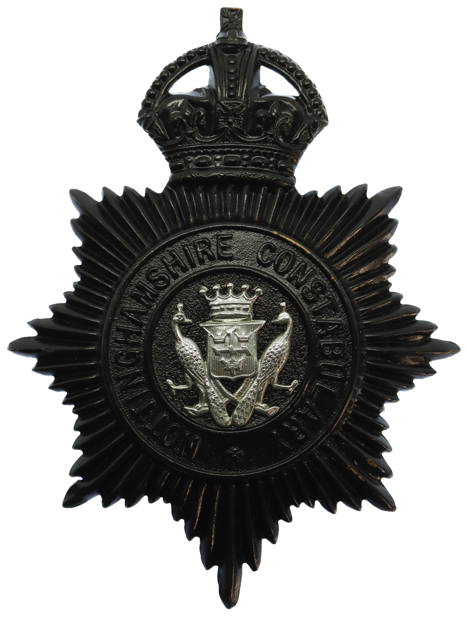 Nottinghamshire Constabulary Black Helmet Plate (Peacocks COA Centre) - King's Crown