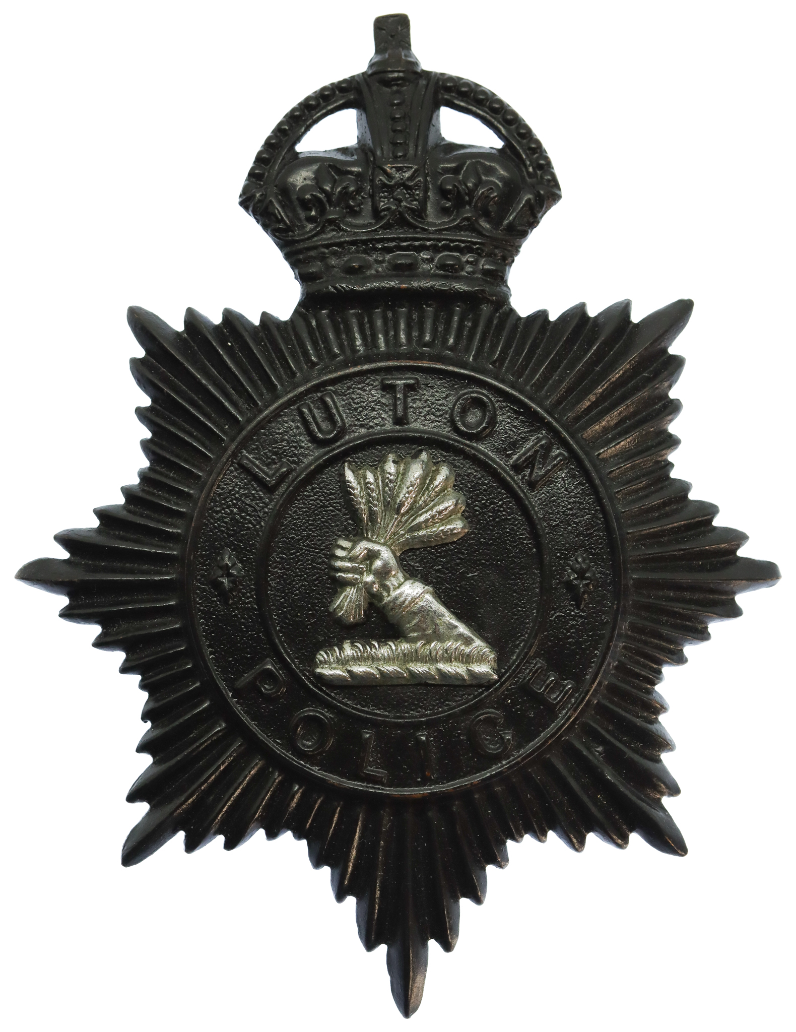 Luton Borough Police Black Helmet Plate - King's Crown