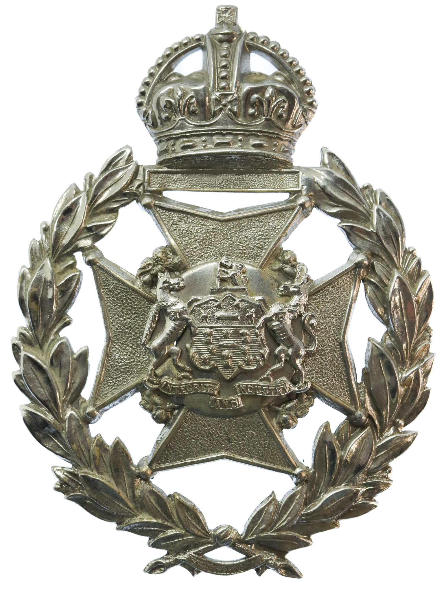 Salford City Police Chrome Wreath Helmet Plate - King's Crown