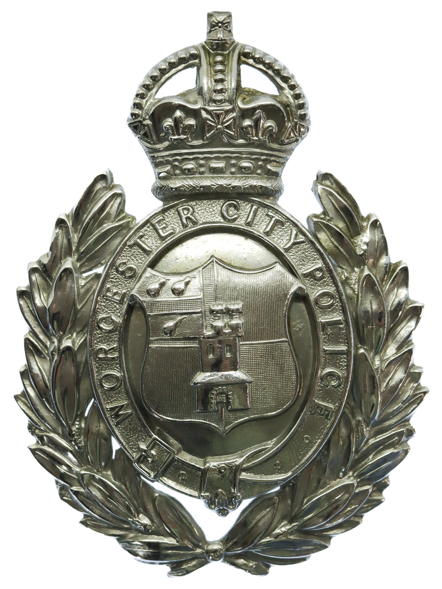 Worcester City Police Wreath Helmet Plate - King's Crown
