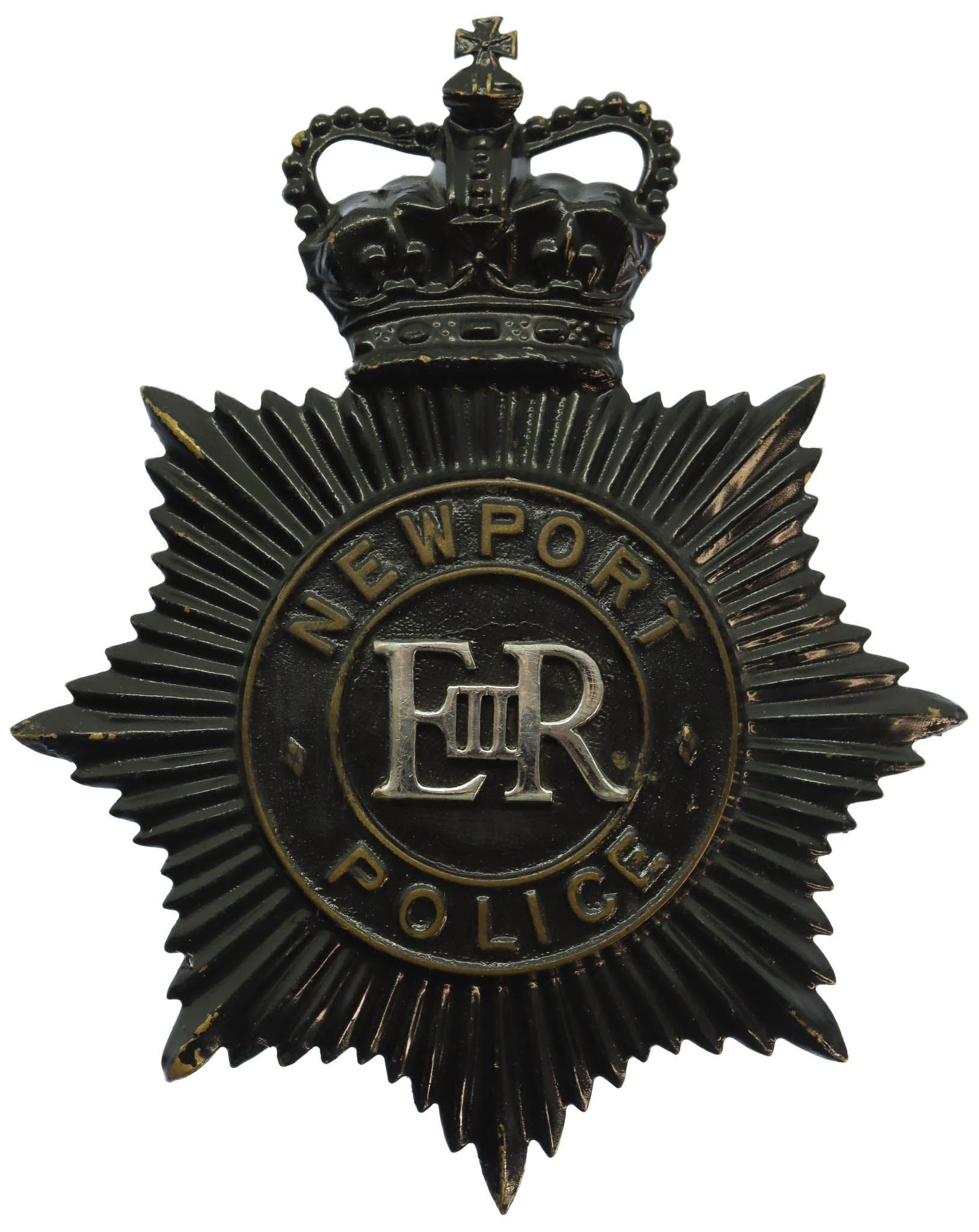 Newport Police Black Helmet Plate - Queen's Crown