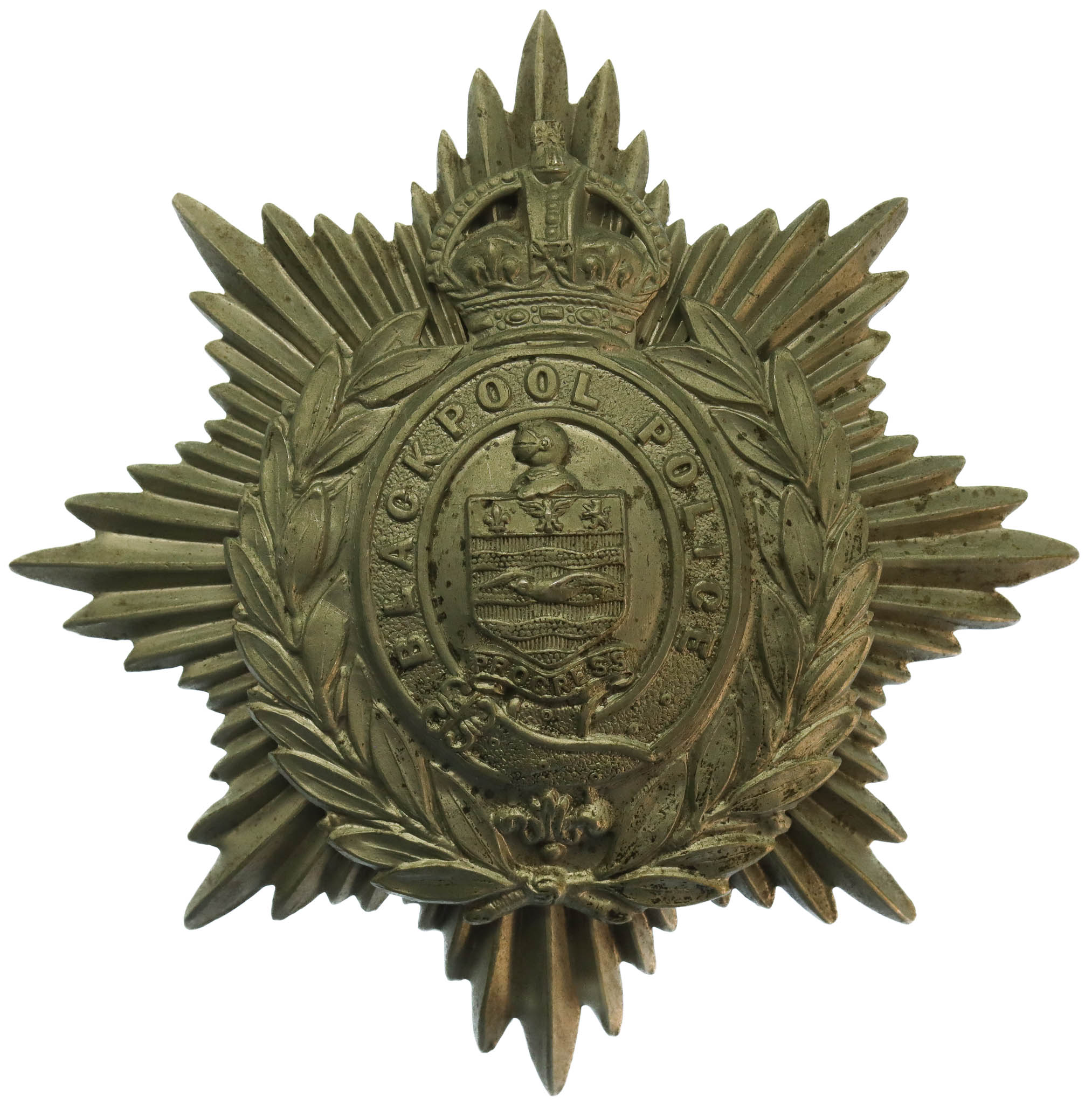 Blackpool Police White Metal Helmet Plate - King's Crown