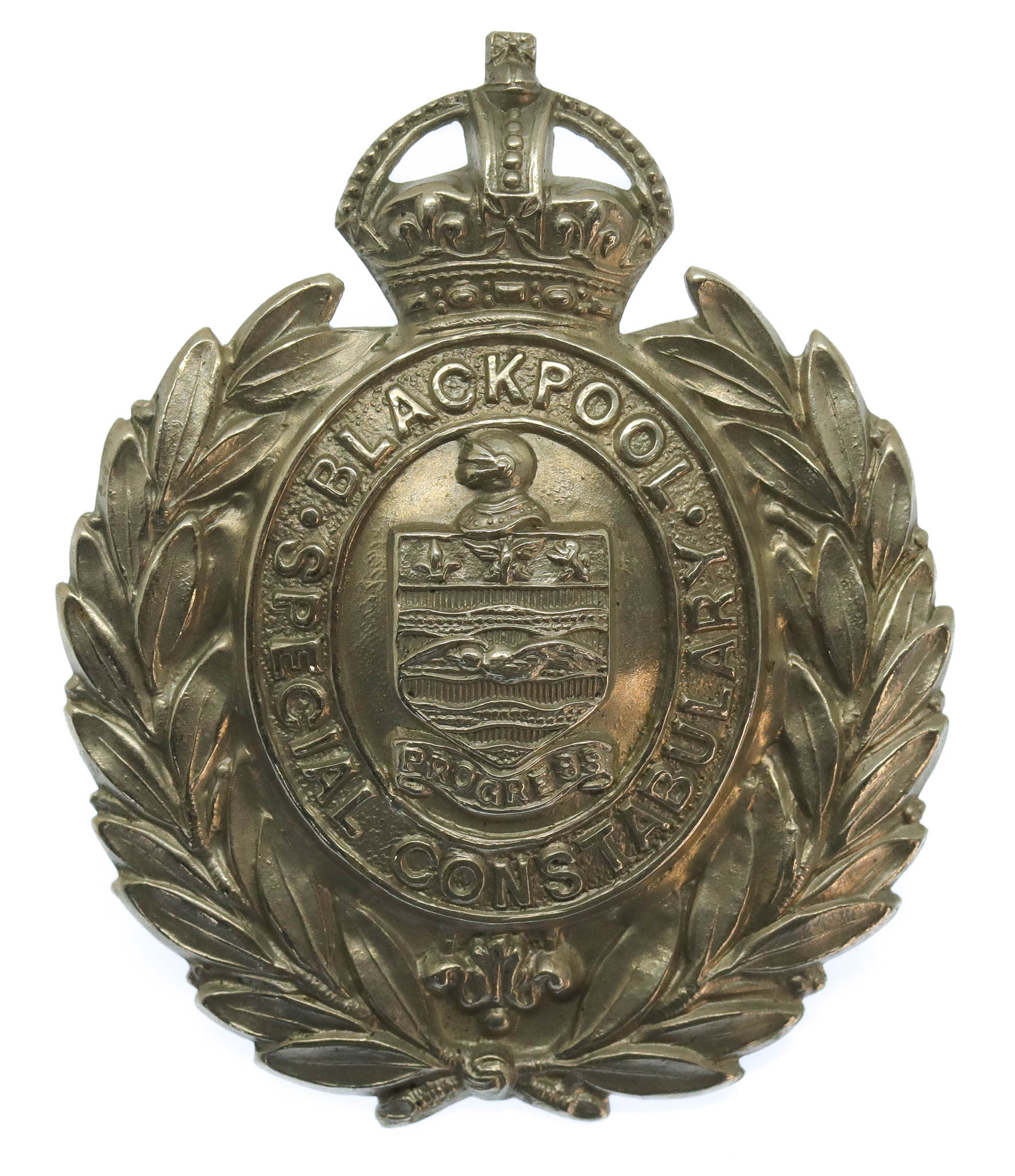 Blackpool Special Constabulary White Metal Wreath Cap Badge - King's Crown