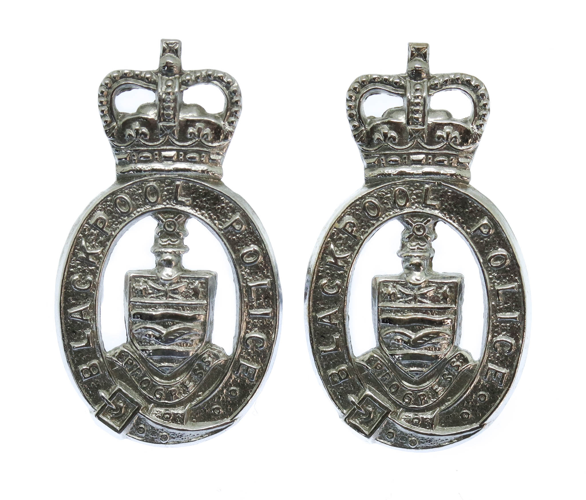 Pair of Blackpool Police Collar Badges - Queen's Crown