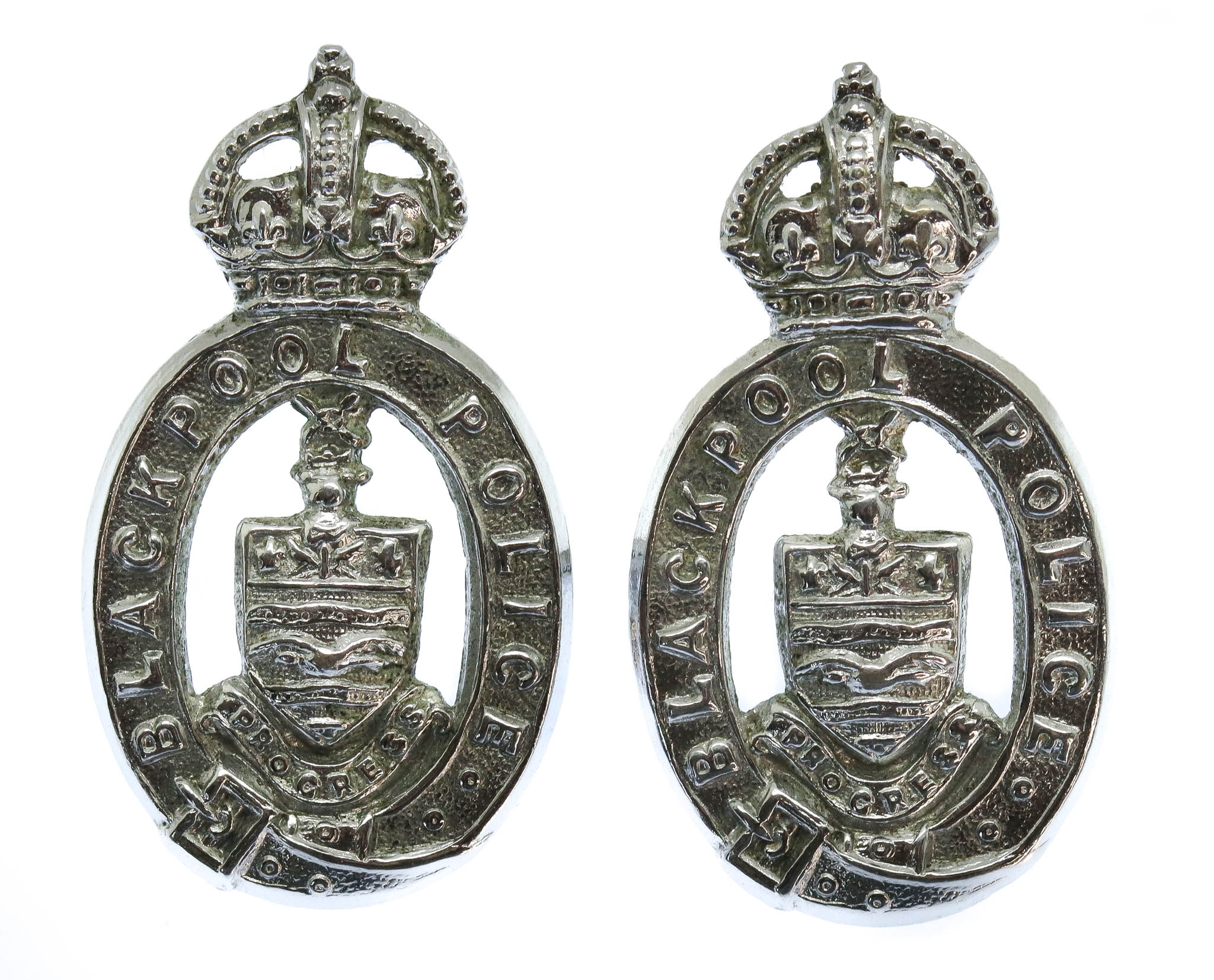 Pair of Blackpool Police Collar Badges - King's Crown