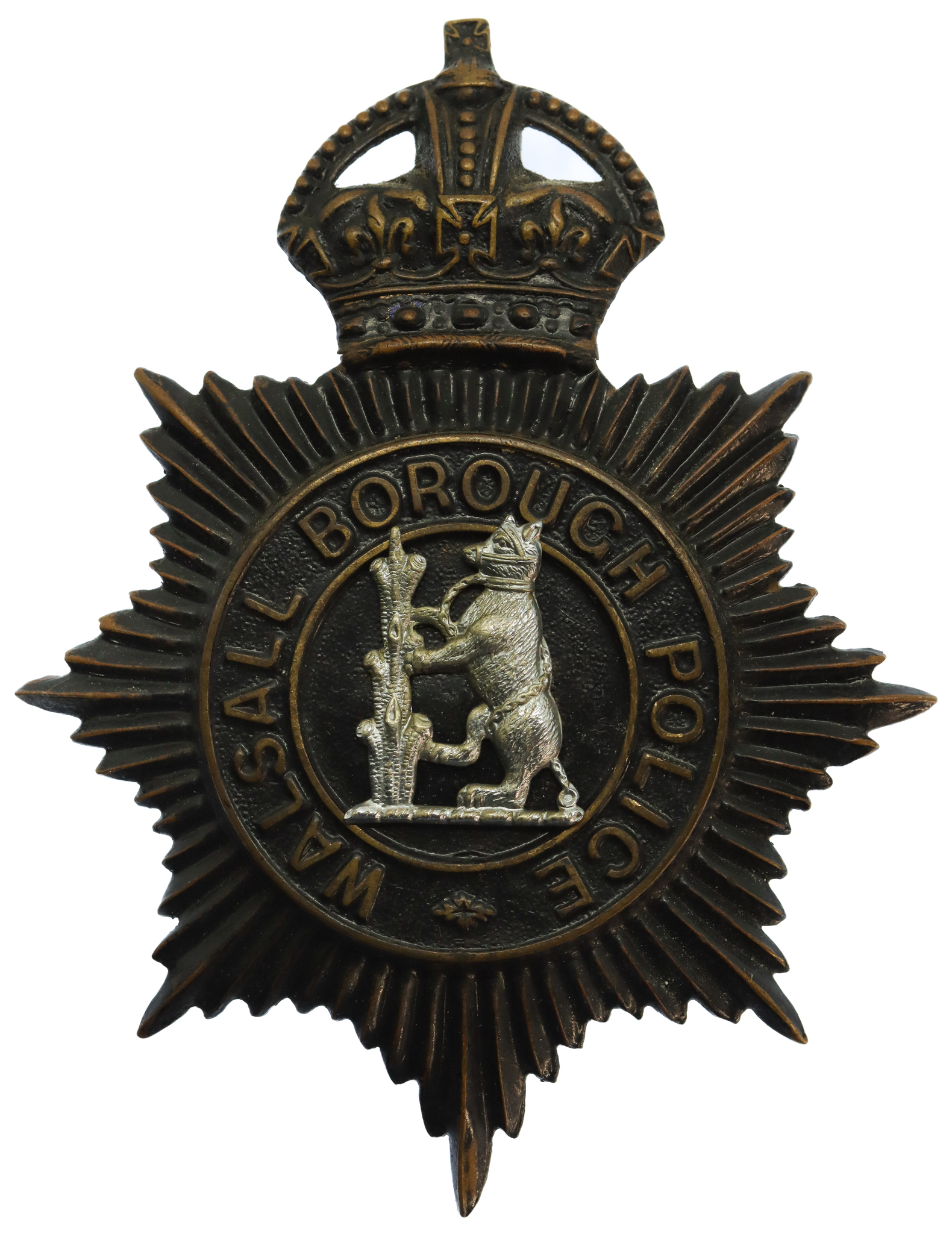 Walsall Borough Police Night Helmet Plate - King's Crown