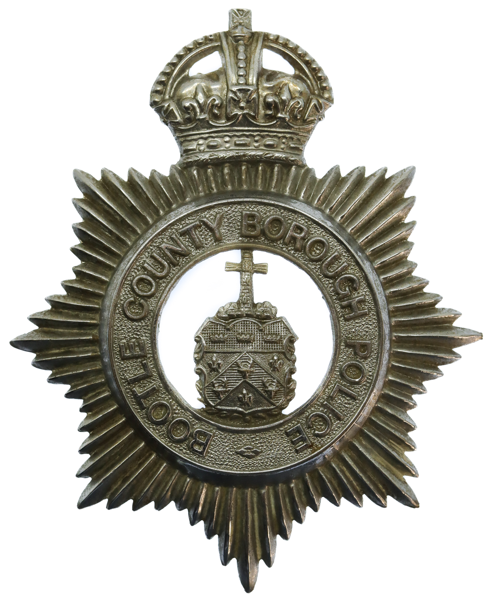 Bootle County Borough Police Chrome Helmet Plate - King's Crown