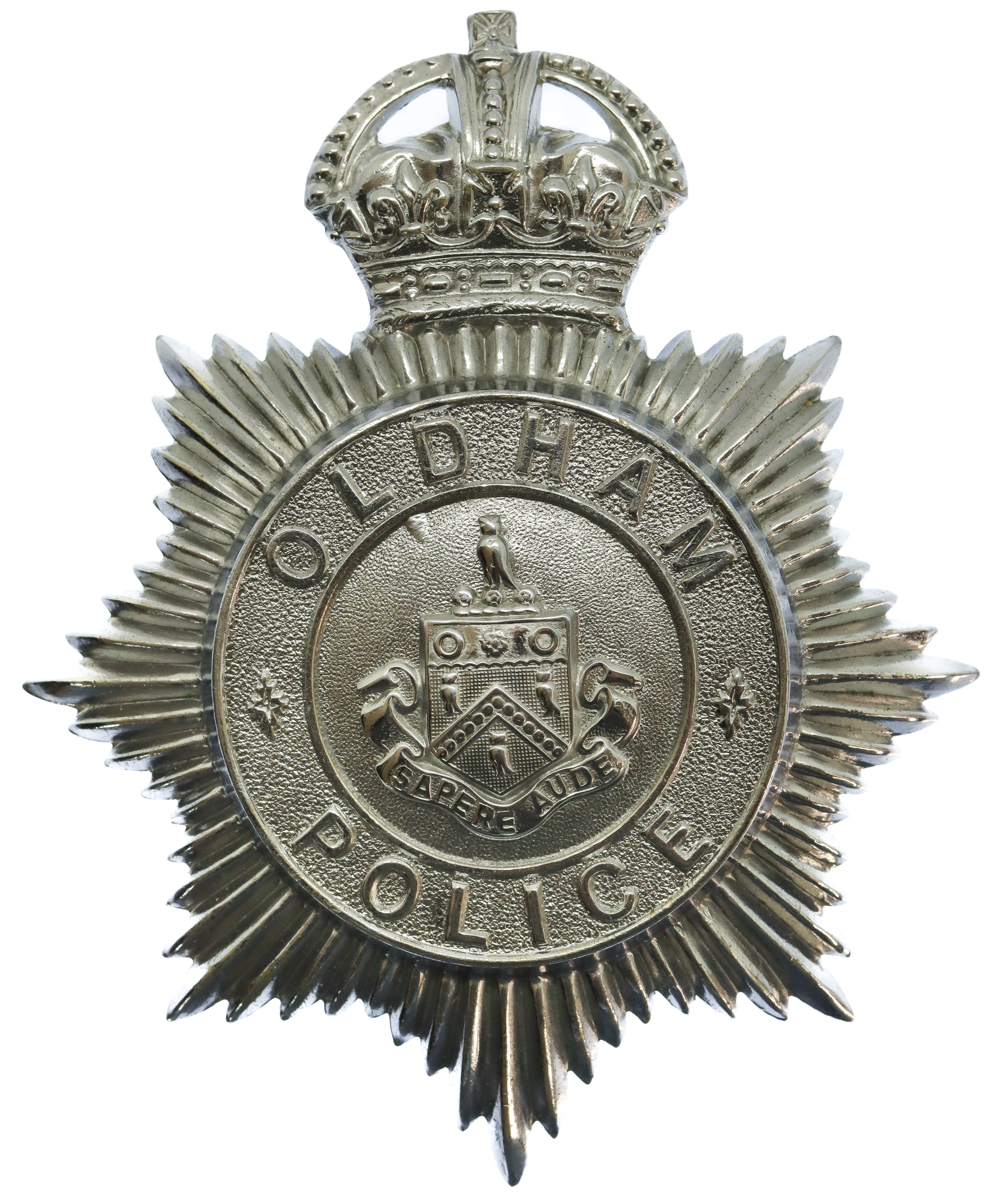 Oldham Borough Police Helmet Plate - King's Crown
