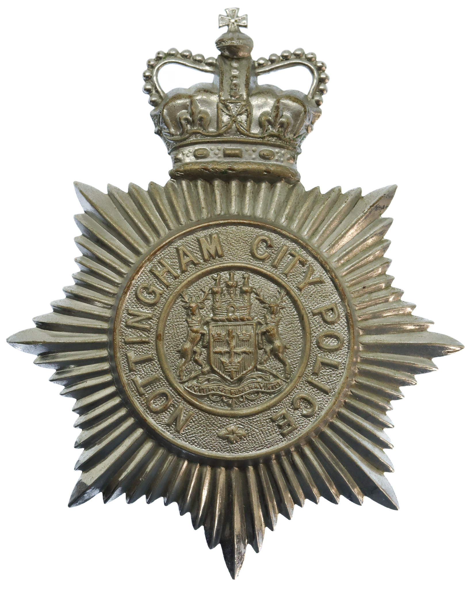 Nottingham City Police Helmet Plate - Queen's Crown