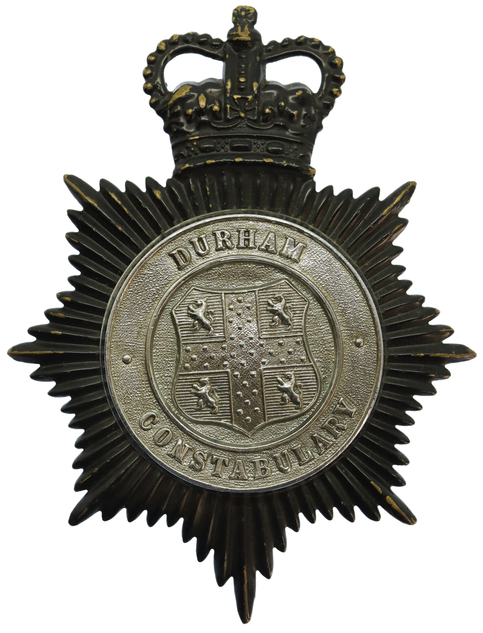 Durham Constabulary Black and Chrome Helmet Plate - Queen's Crown