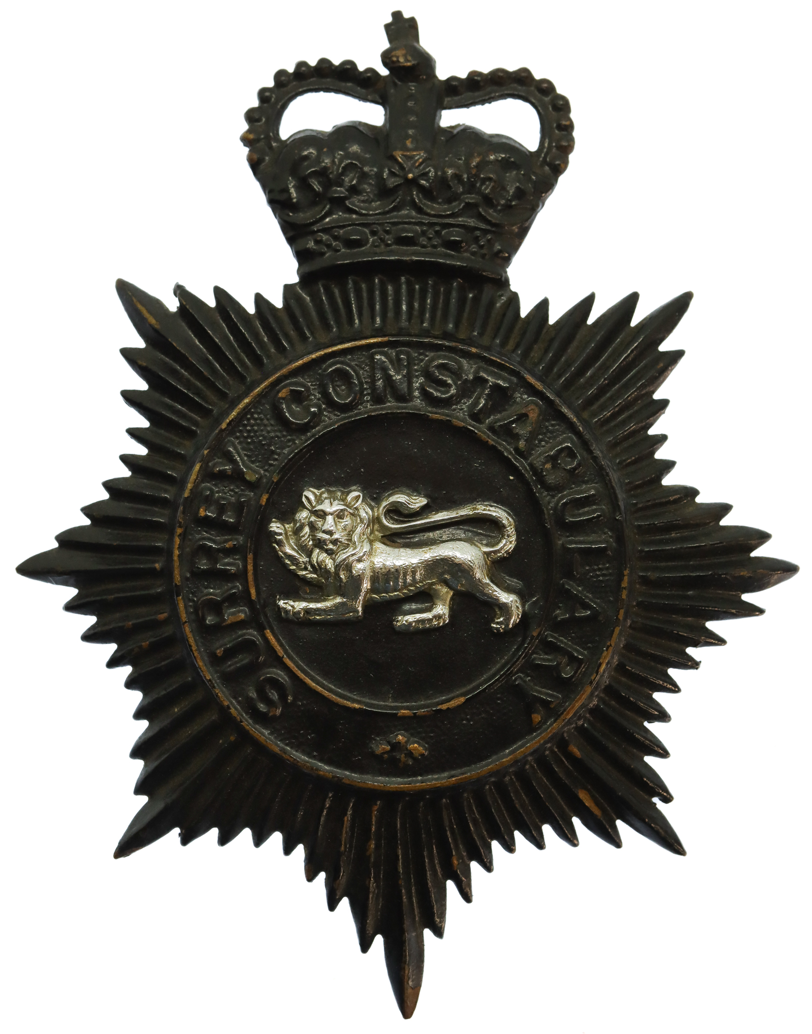 Surrey Constabulary Night Helmet Plate - Queen's Crown