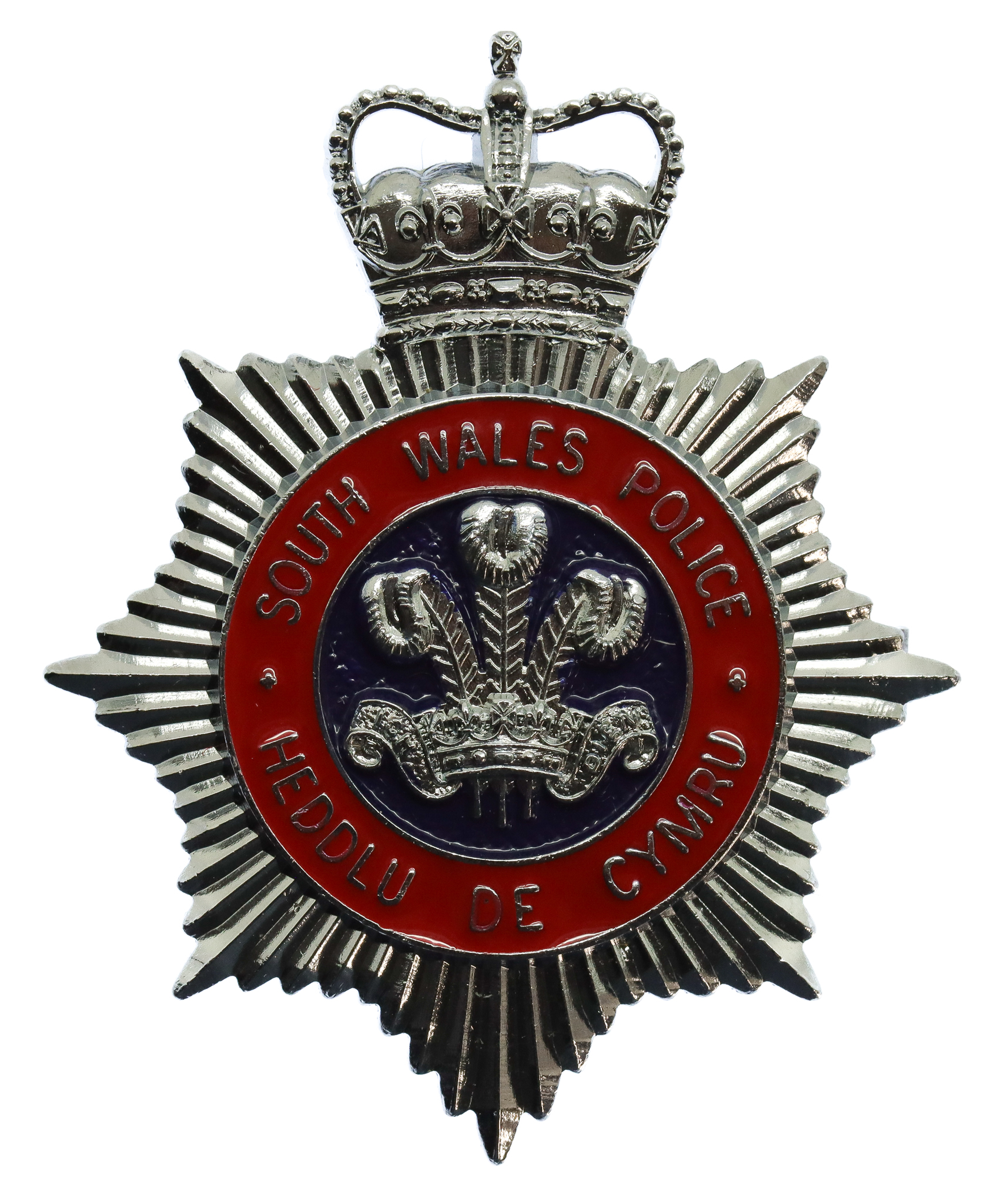South Wales Police (Heddlu De Cymru) Enamelled Cap Badge - Queen's Crown
