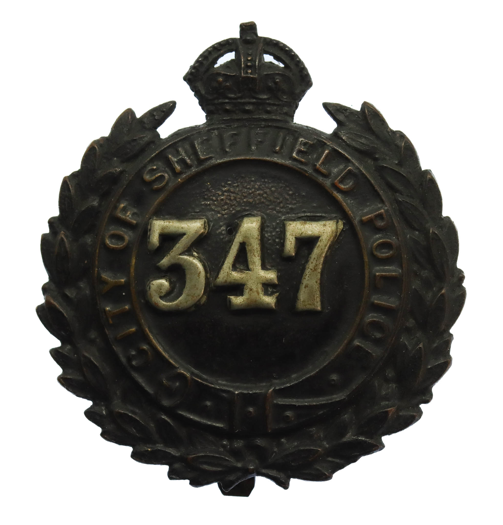 Sheffield City Police Black Wreath Cap Badge - King's Crown