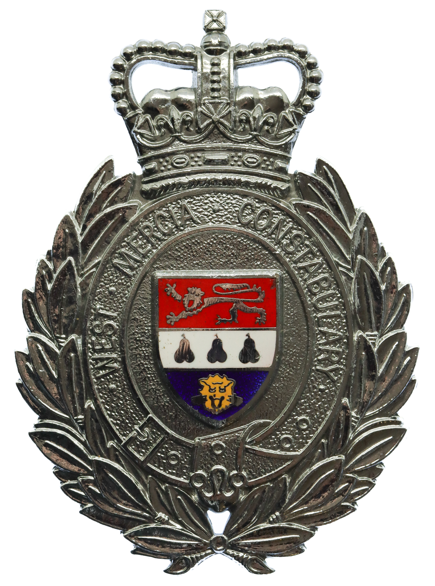 West Mercia Constabulary Enamelled Helmet Plate - Queen's Crown