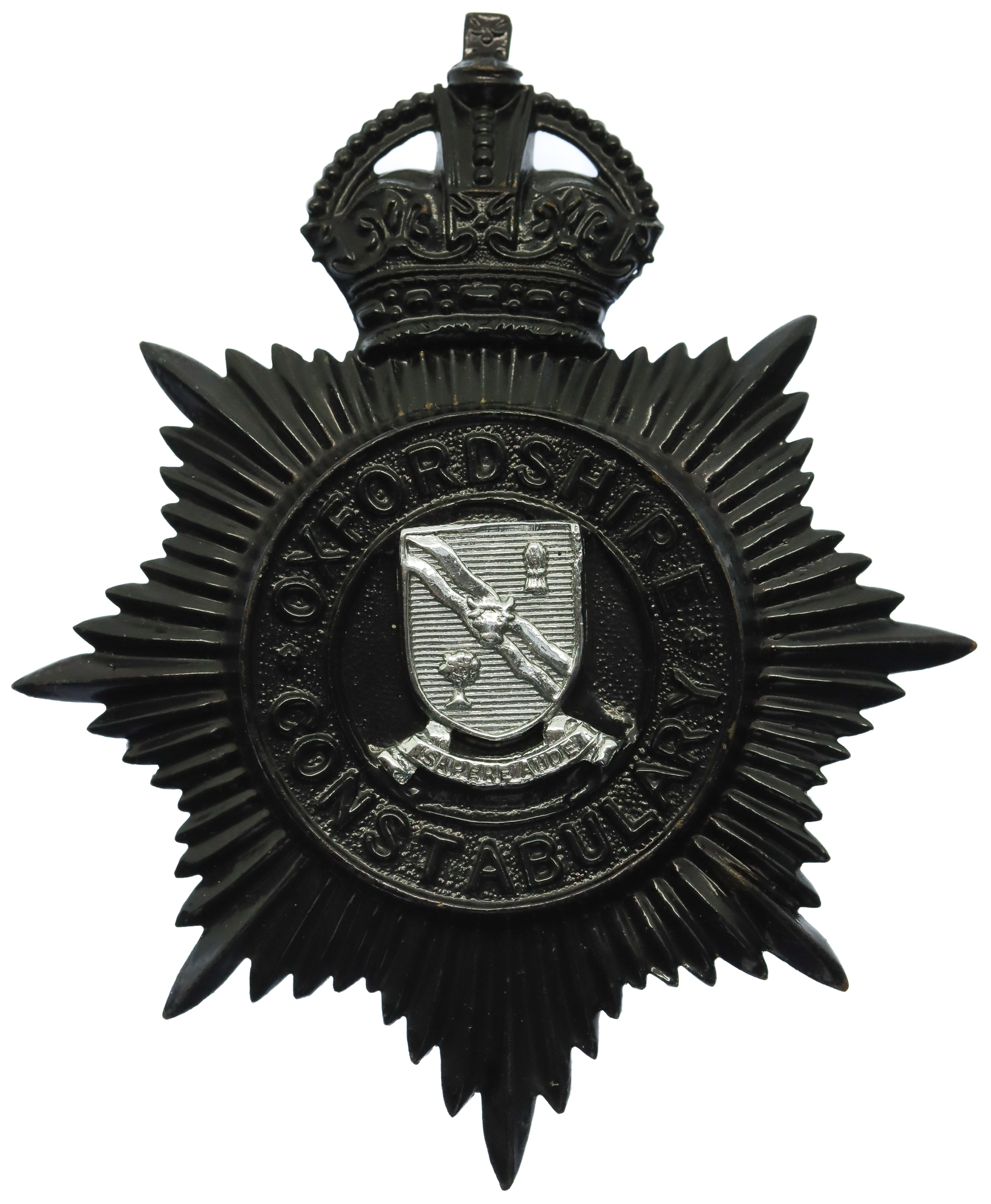 Oxfordshire Constabulary Night Helmet Plate - King's Crown