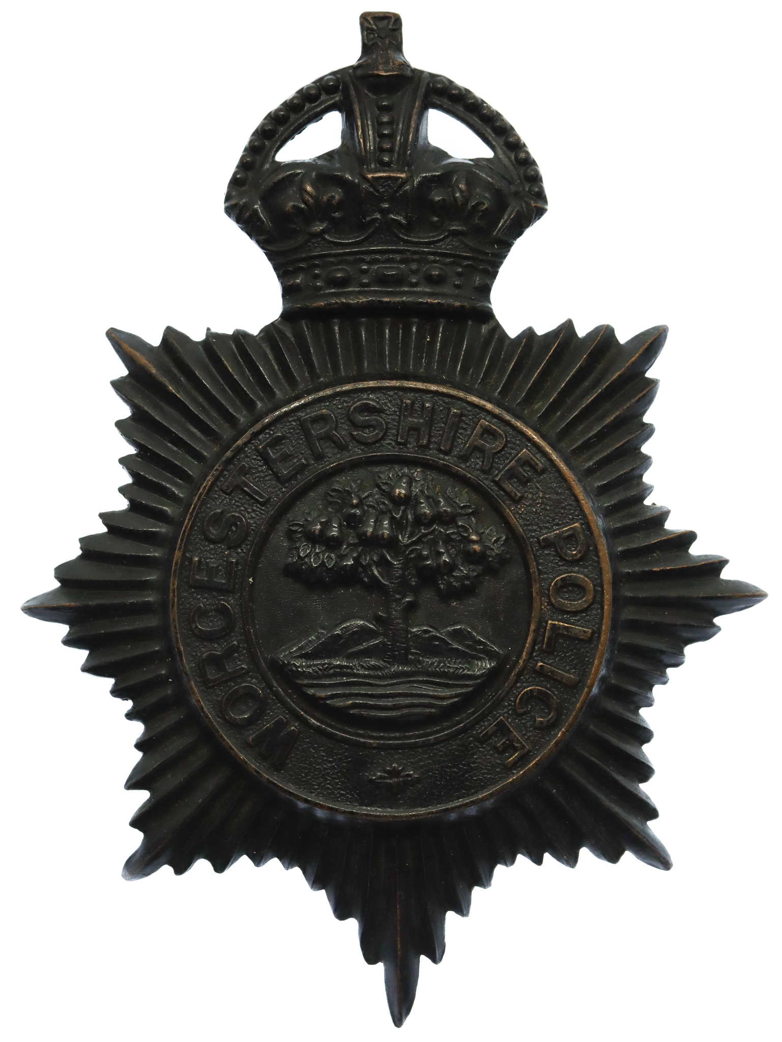 Worcestershire Constabulary (Worcestershire Police) Blackened Brass Helmet Plate - King's Crown