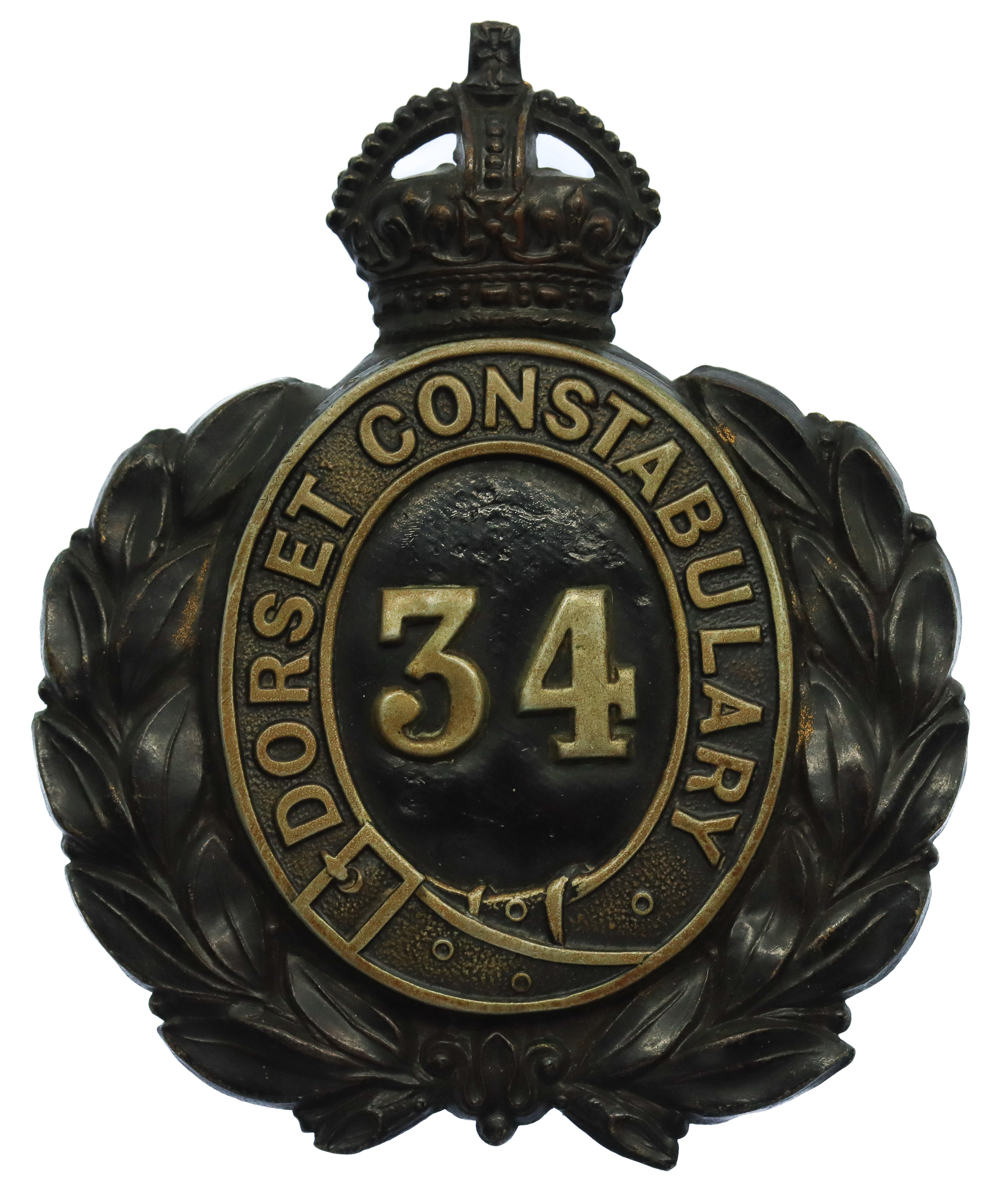 Dorset Constabulary Wreath Helmet Plate - King's Crown