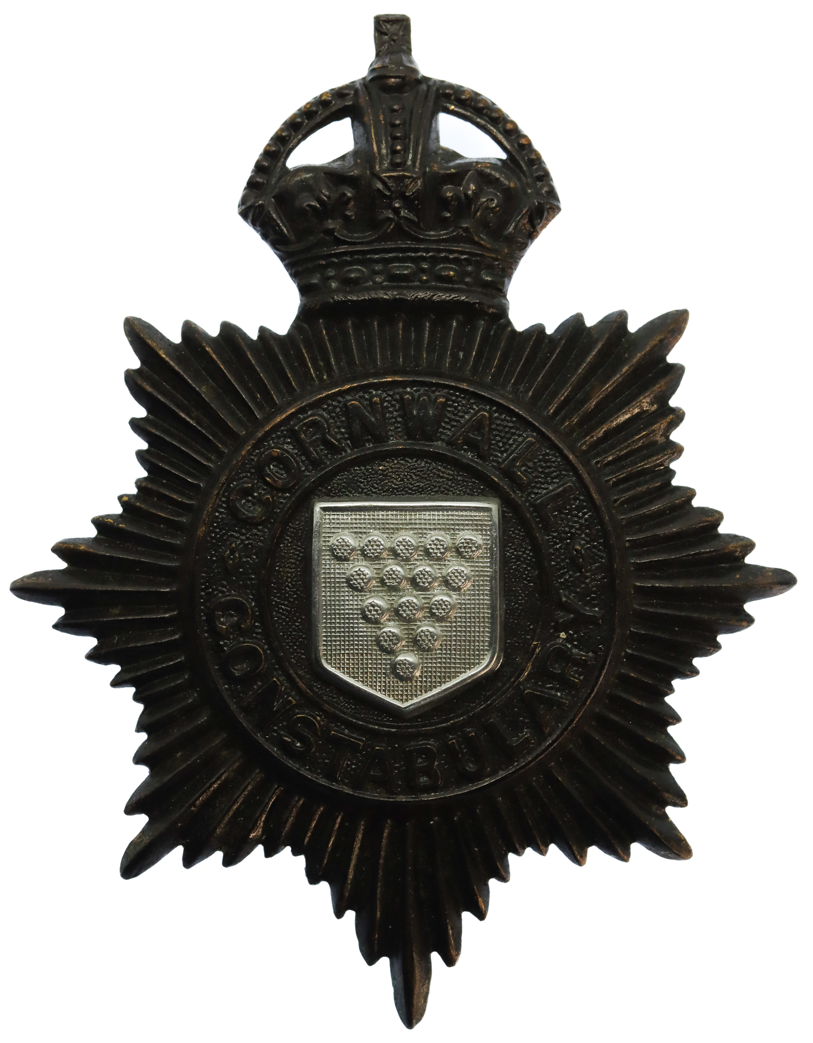 Cornwall Constabulary Night Helmet Plate - King's Crown (2nd Version)