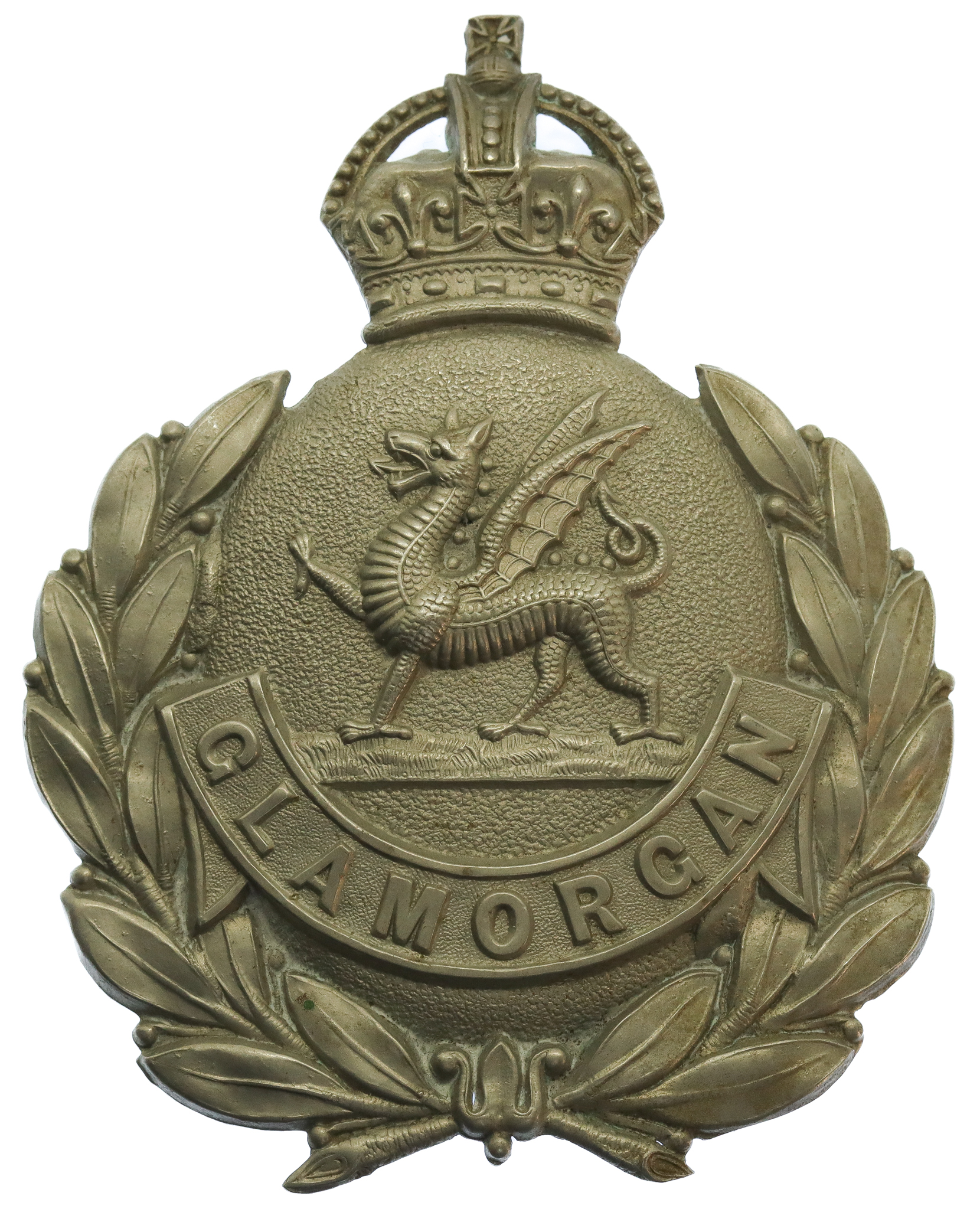 Glamorgan Constabulary White Metal Wreath Helmet Plate - King's Crown