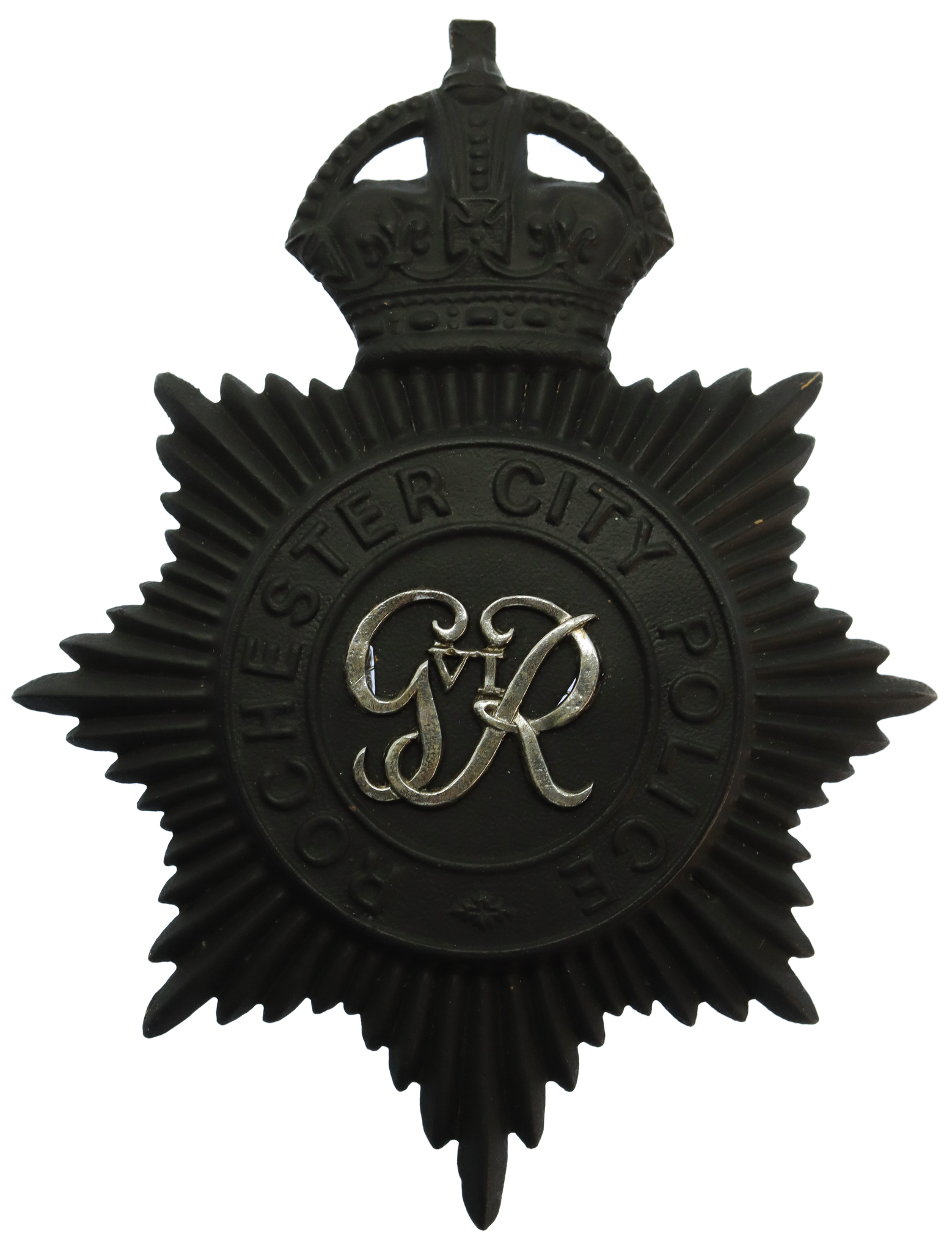 George VI Rochester City Police Helmet Plate - King's Crown (Missing One Lug)