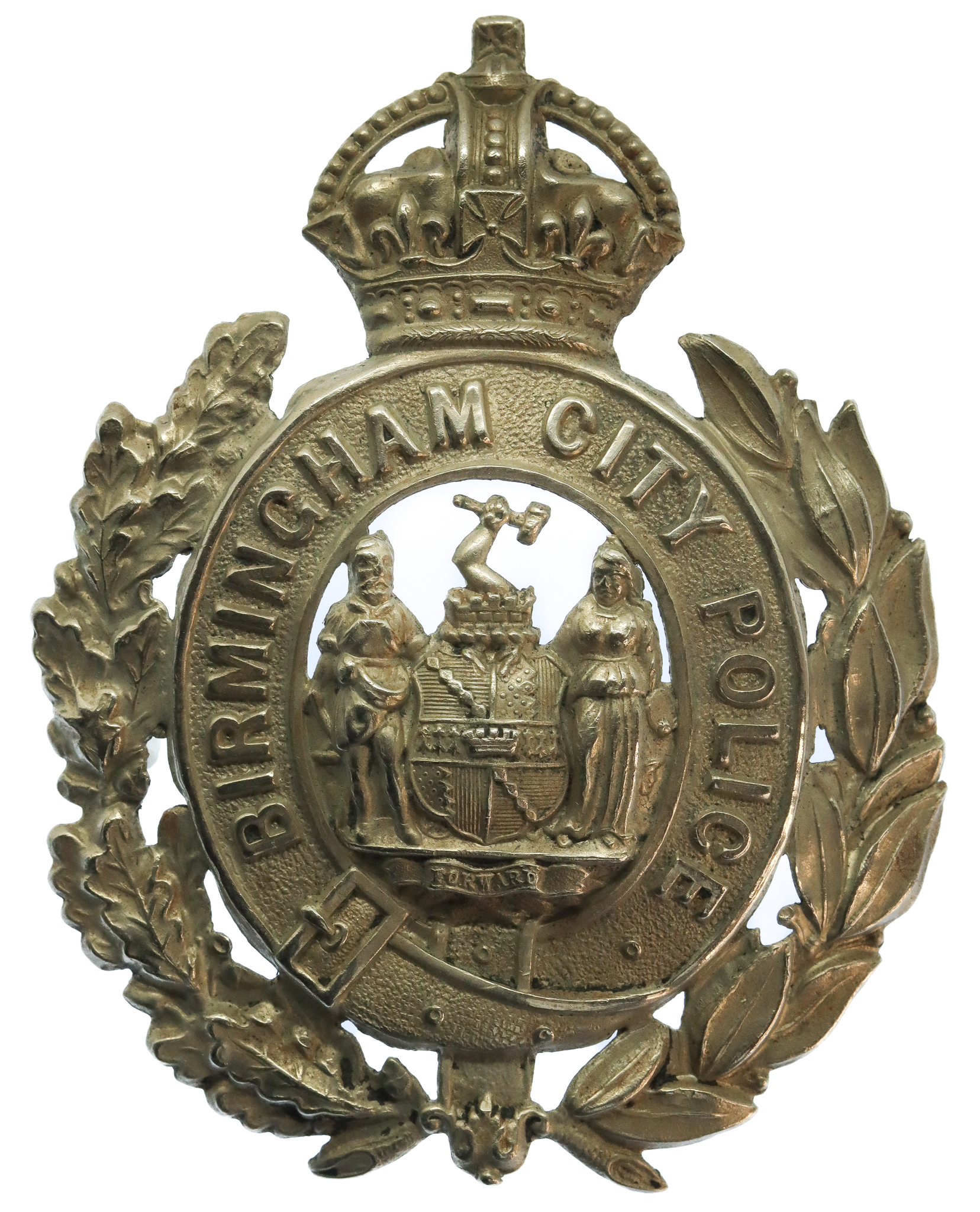 Birmingham City Police Wreath Helmet Plate - King's Crown
