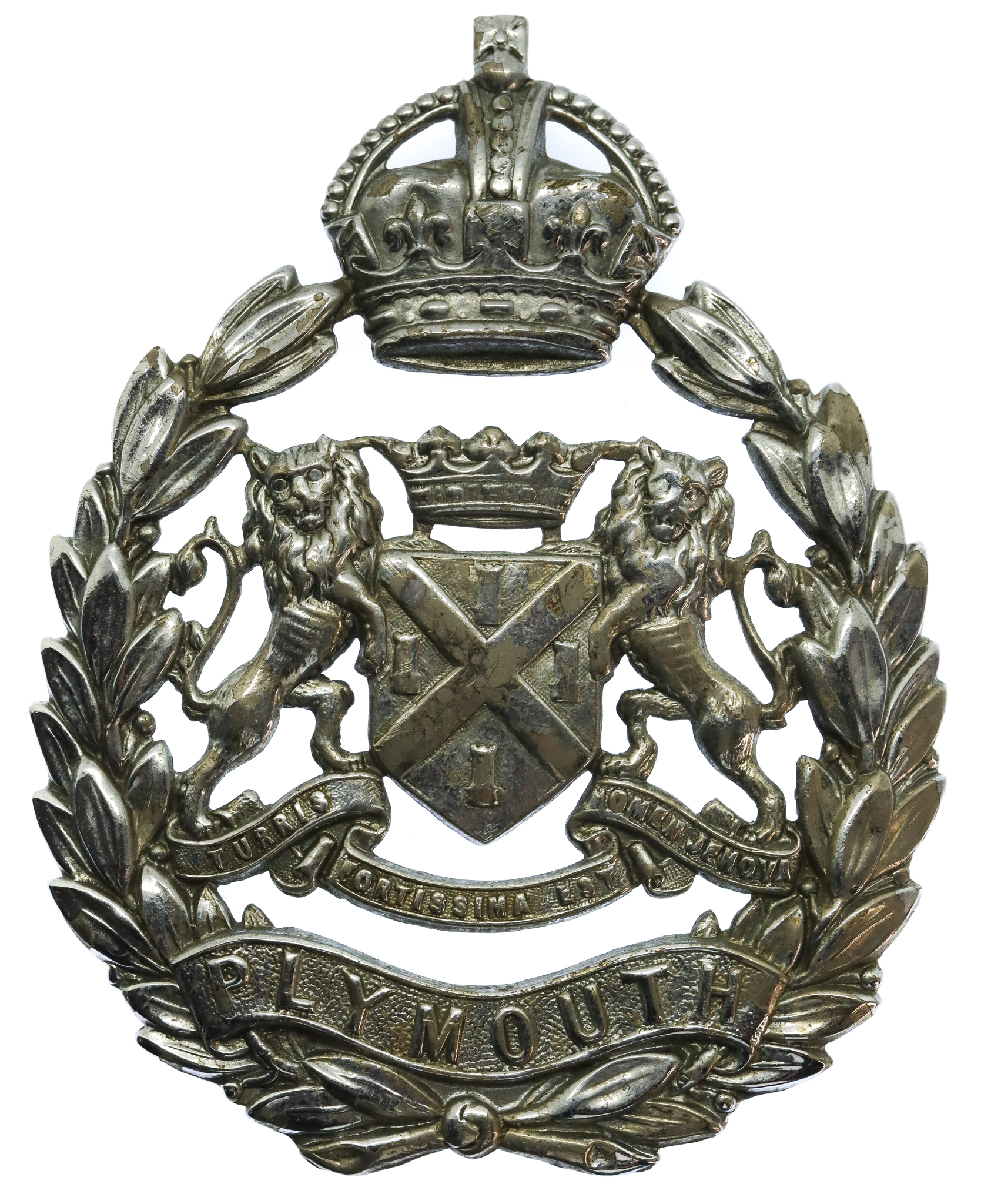 Plymouth City Police Wreath Helmet Plate - King's Crown