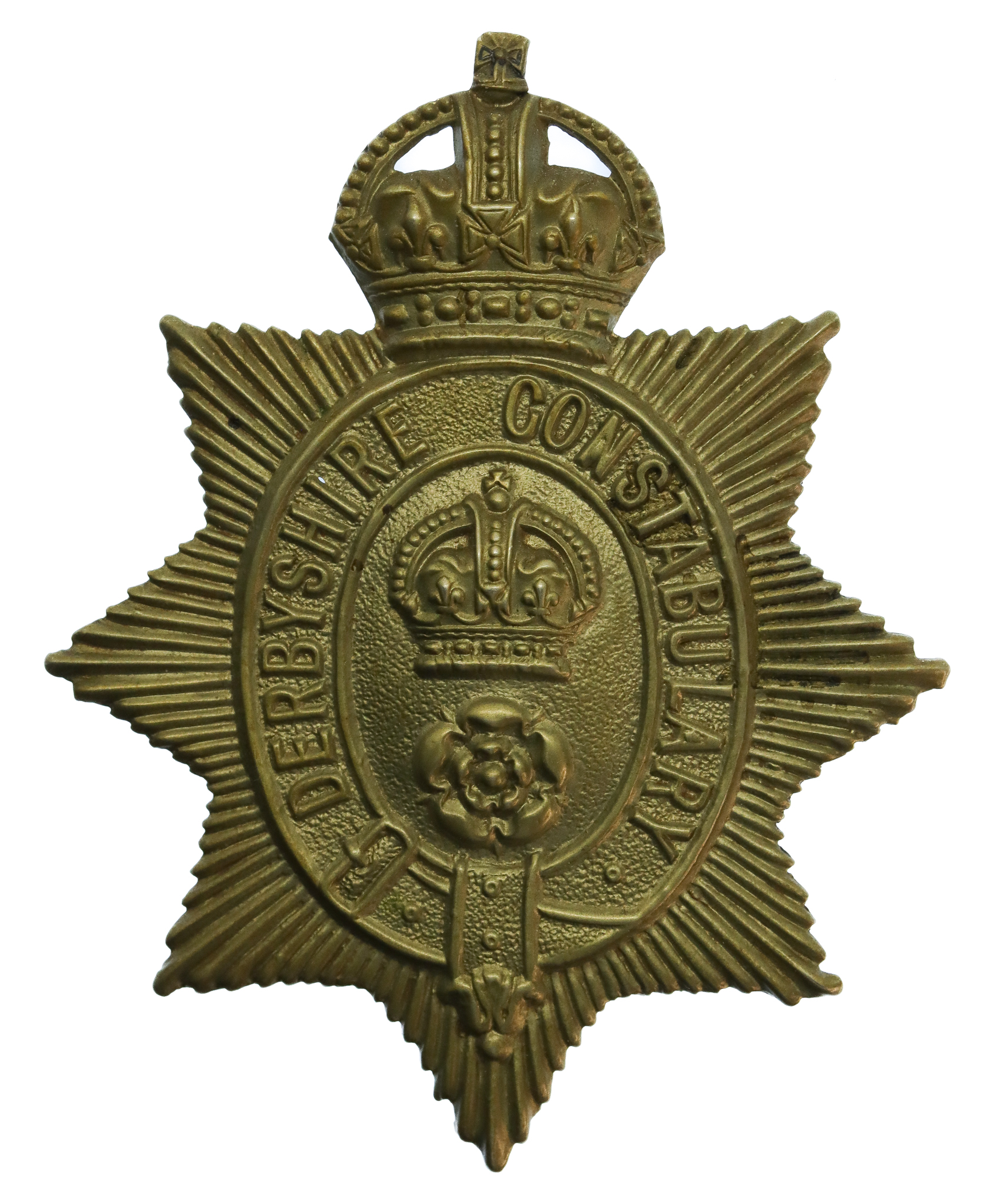 Derbyshire Constabulary White Metal Helmet Plate - King's Crown