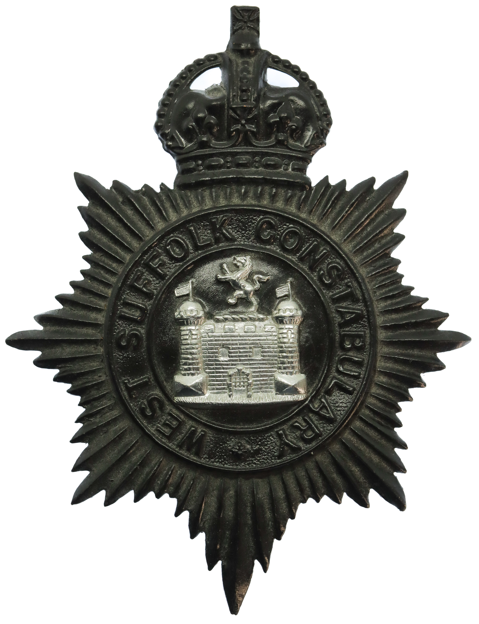 West Suffolk Constabulary Black Helmet Plate - King's Crown