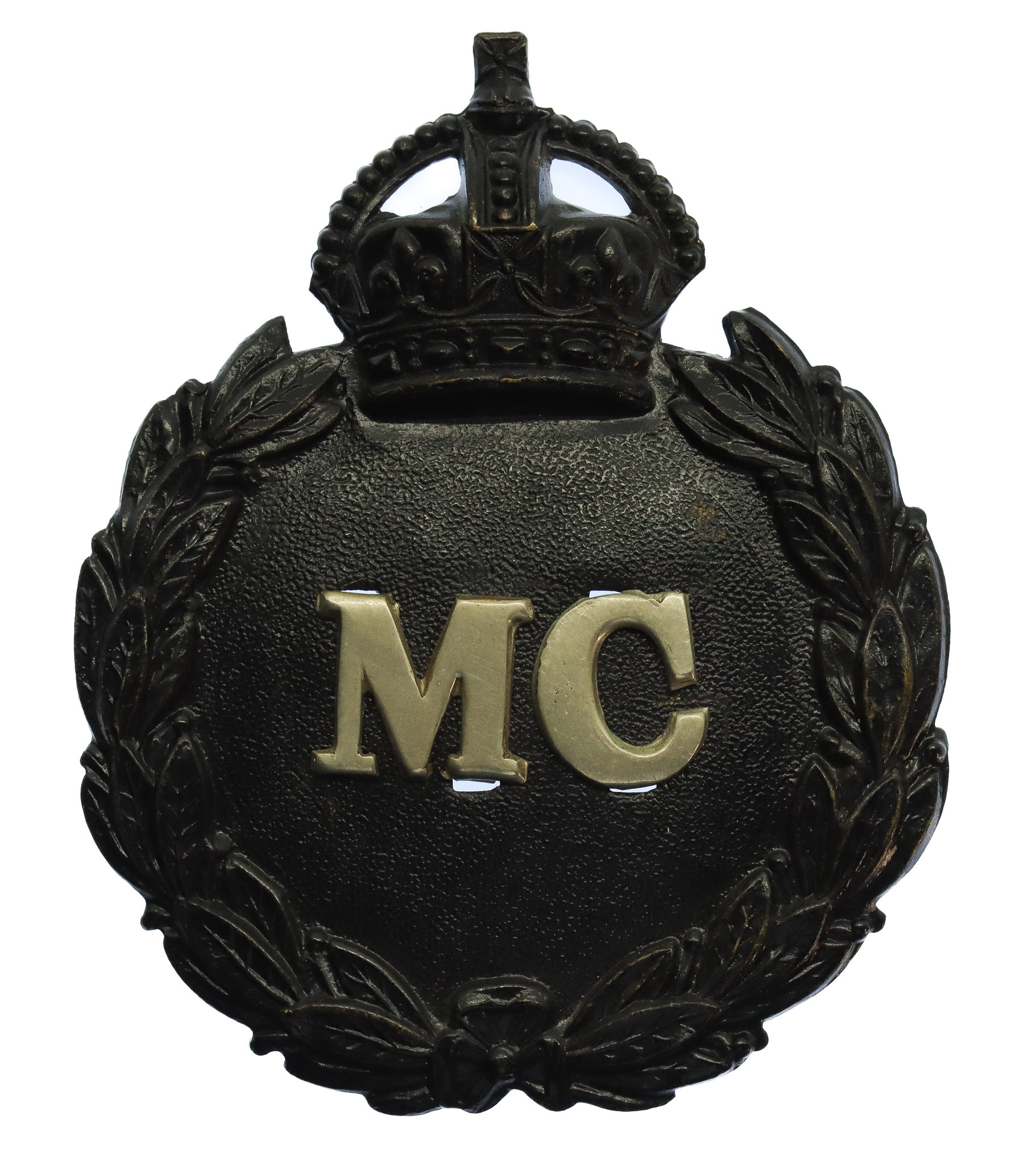 Monmouthshire Constabulary Black Wreath Helmet Plate - King's Crown