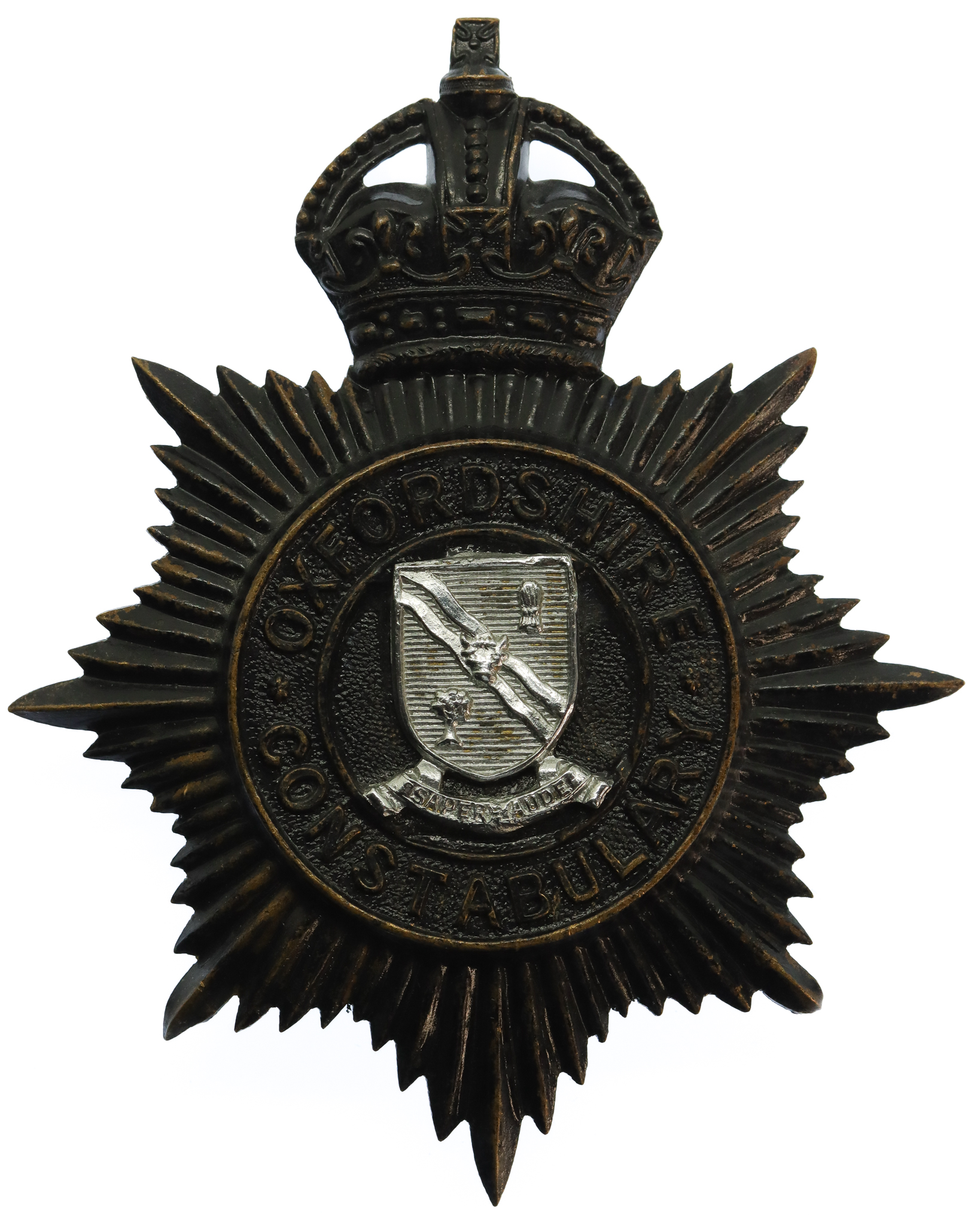 Oxfordshire Constabulary Black Helmet Plate - King's Crown