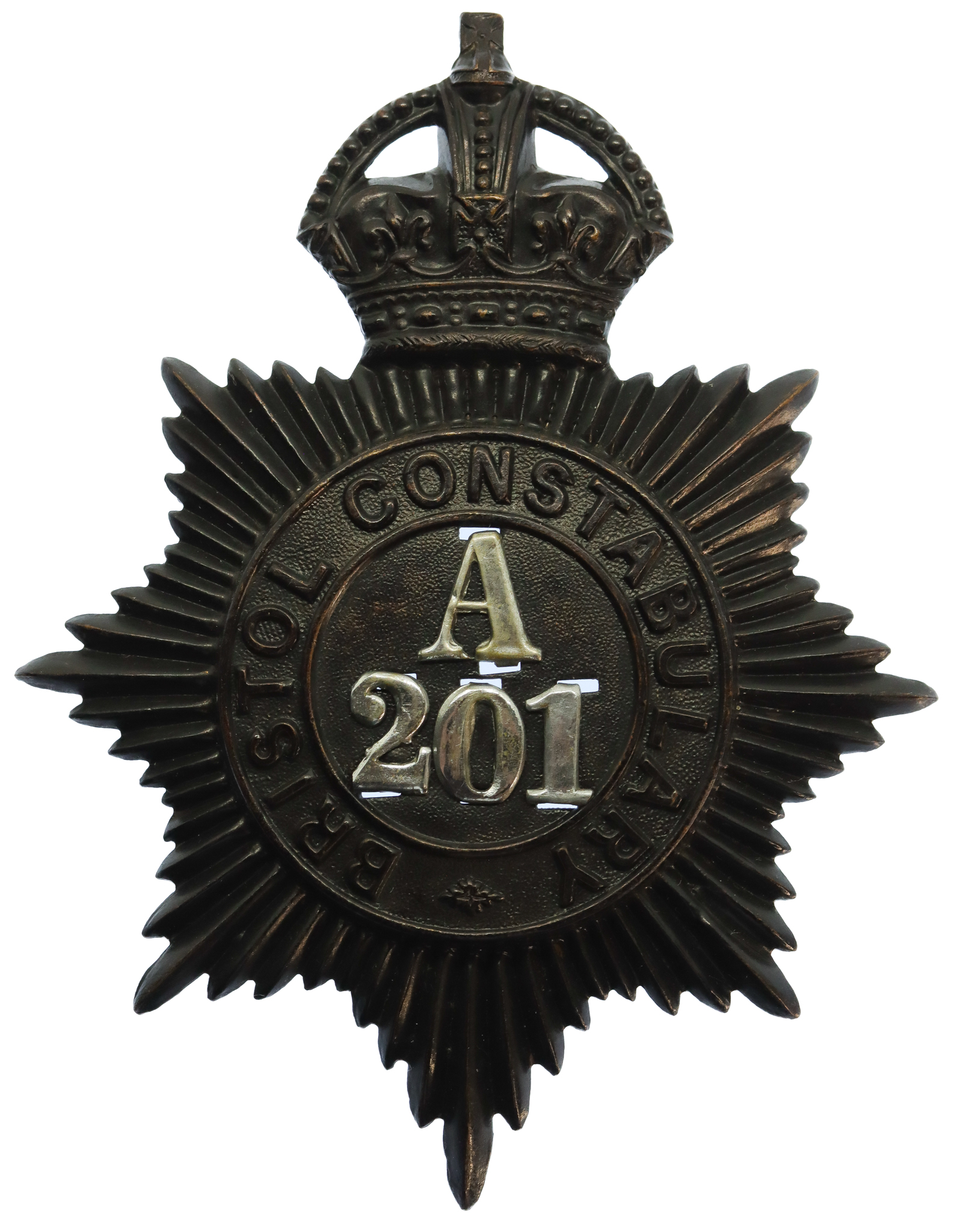 Bristol Constabulary Night Helmet Plate (A201) - King's Crown