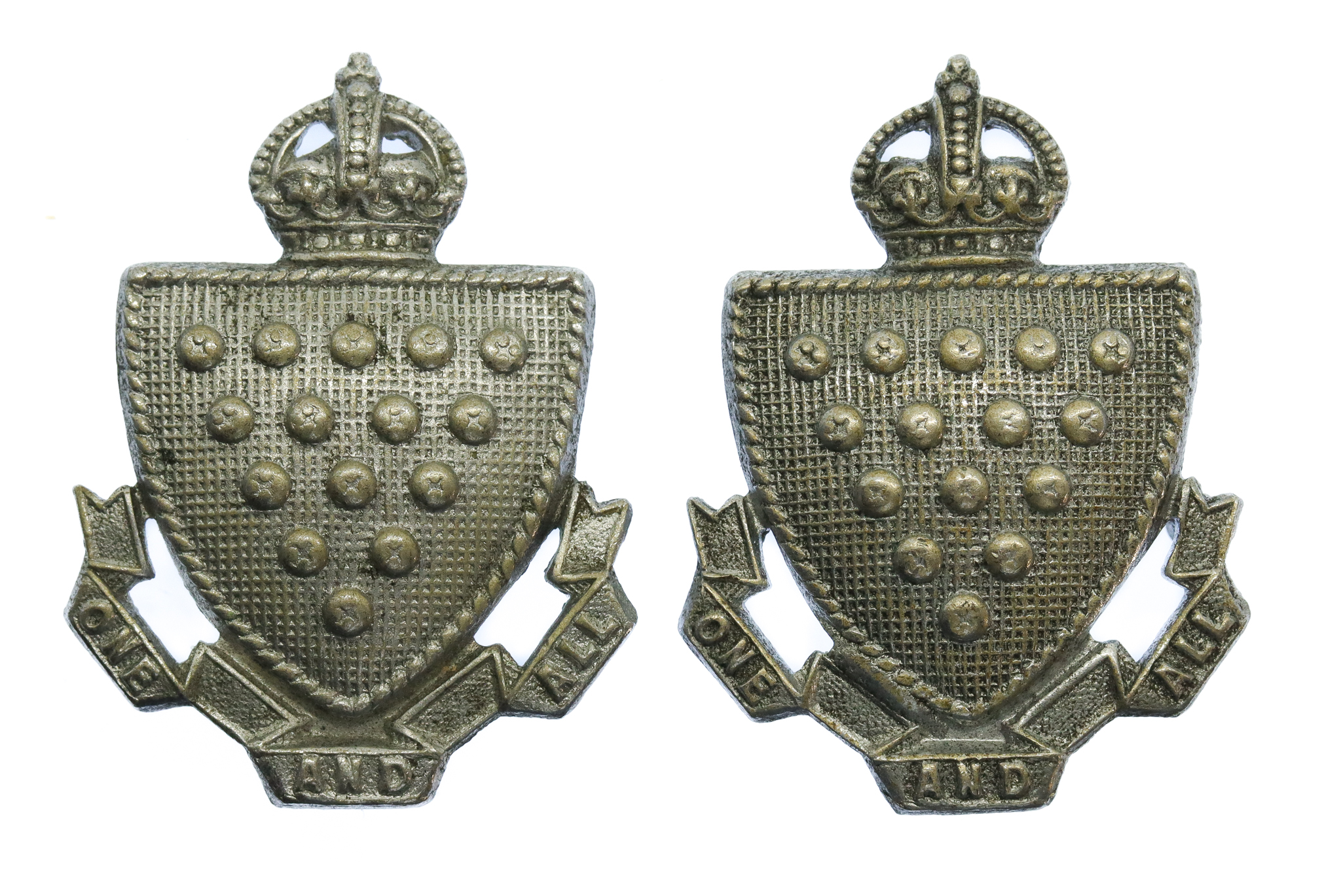 Pair of Cornwall Constabulary Collar Badges - King's Crown