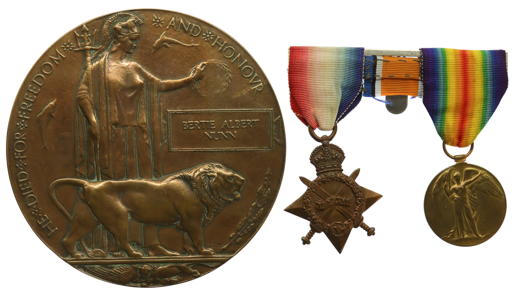 WW1 1914-15 Star, Victory Medal and Memorial Plaque - Sjt. B.A. Nunn, 14th Bn. Welsh Regiment - K.I.A. 26/7/17