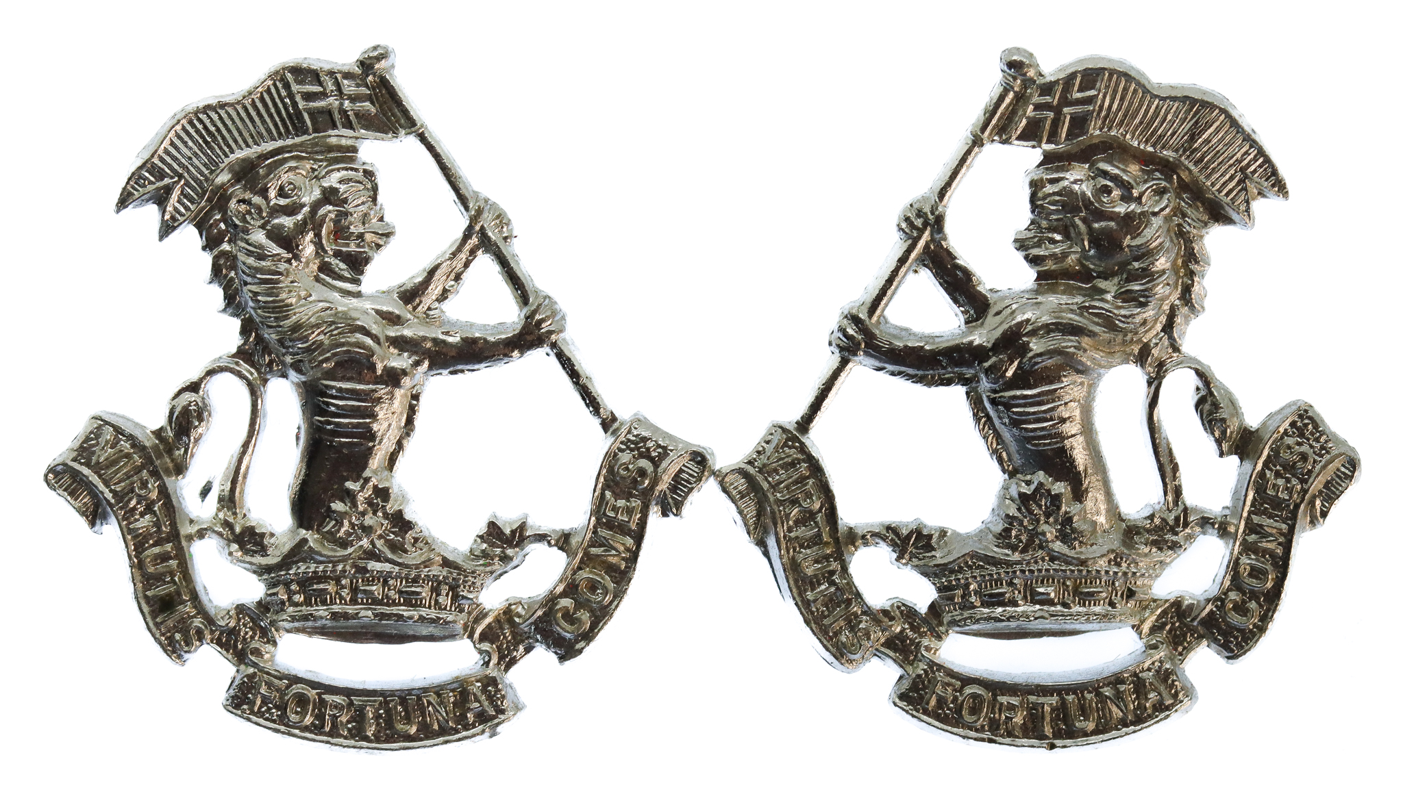 Pair of Duke of Wellington's Regiment (West Riding) Anodised (Staybrite) Collar Badges