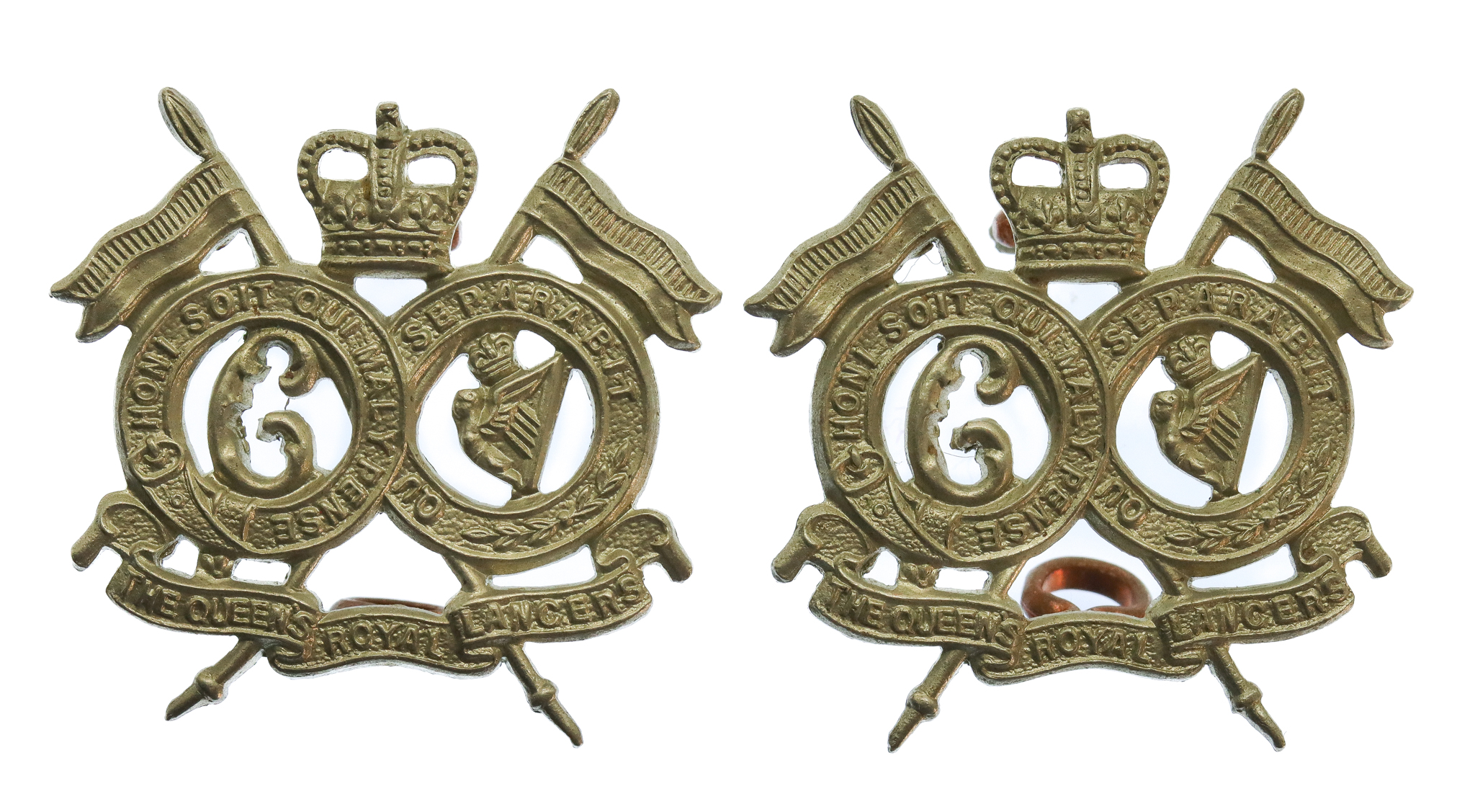 Pair of 16th/5th The Queen's Royal Lancers Collar Badges - Queen's Crown