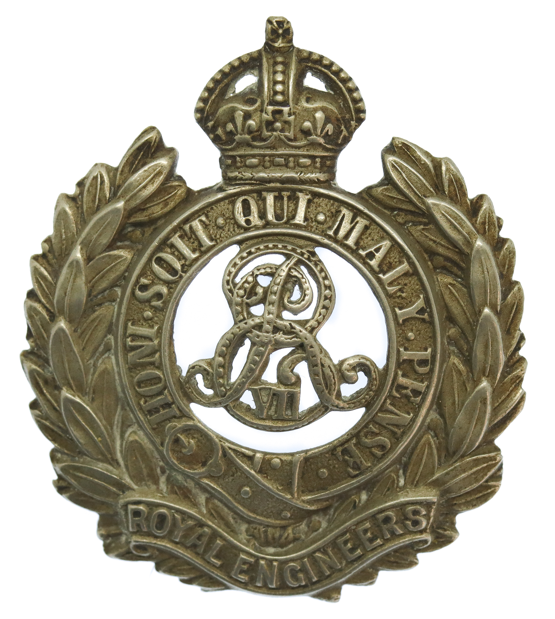 Edward VII Royal Engineers Volunteers White Metal Cap Badge (c.1901-1908)