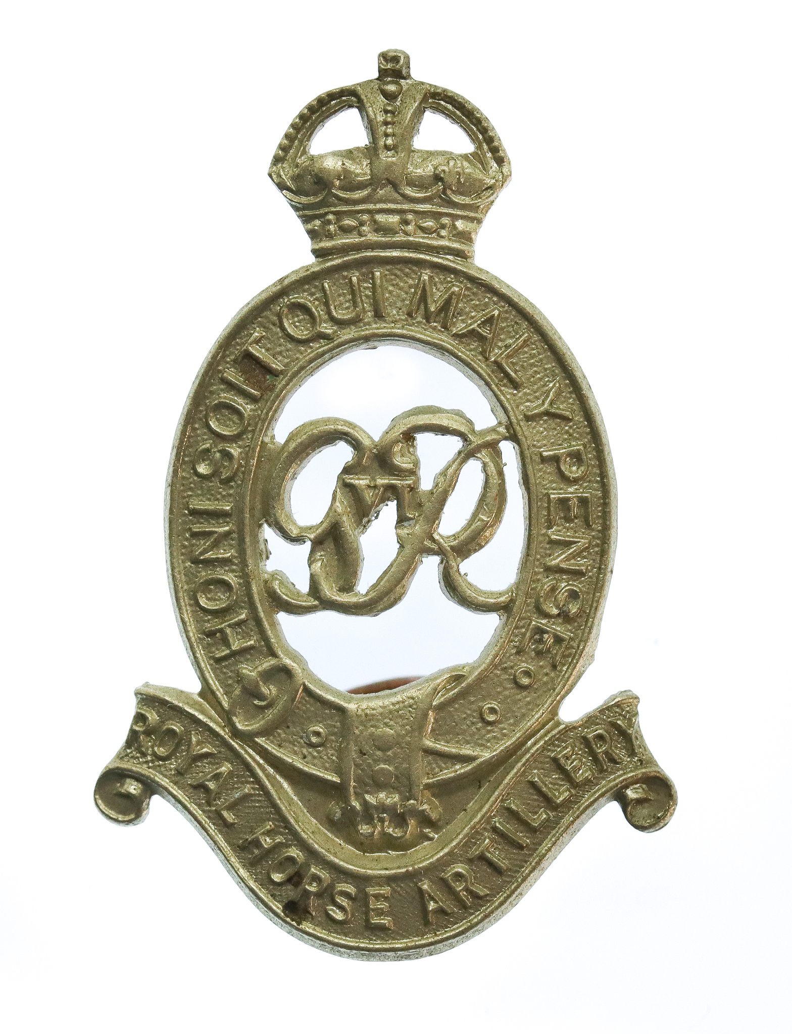 George VI Royal Horse Artillery (R.H.A.) White Metal Cap Badge
