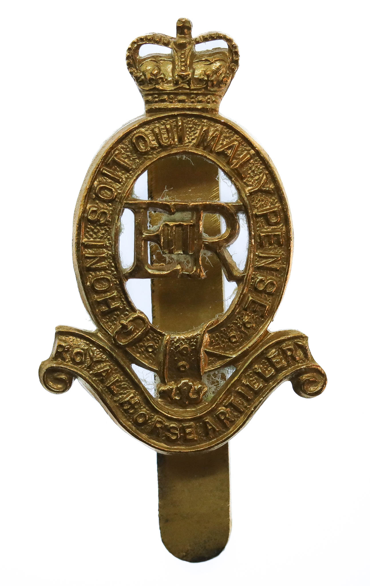 Royal Horse Artillery (R.H.A.) Brass Cap Badge - Queen's Crown
