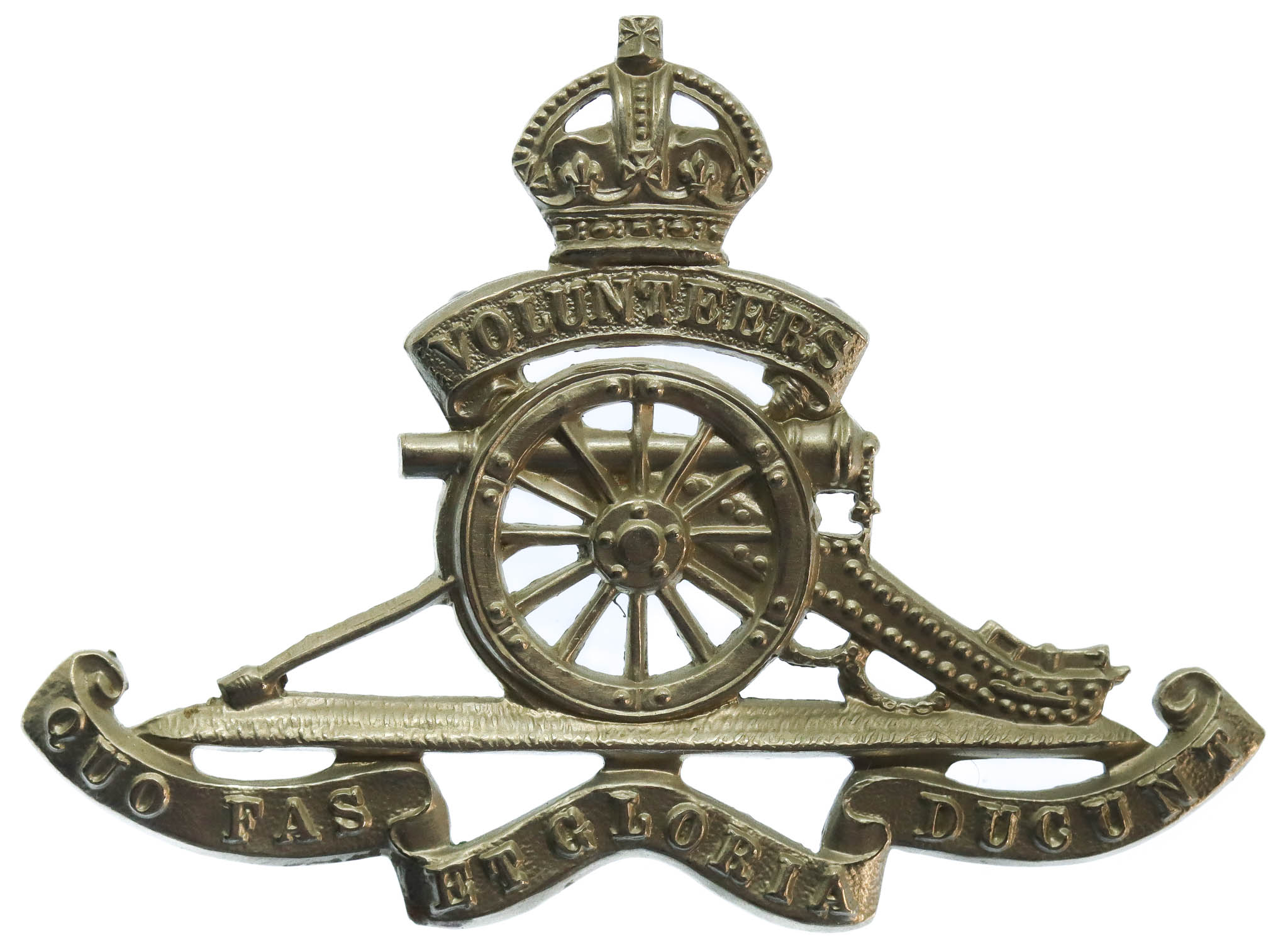 Edwardian Royal Artillery Volunteers White Metal Cap Badge - (c.1902-1908)