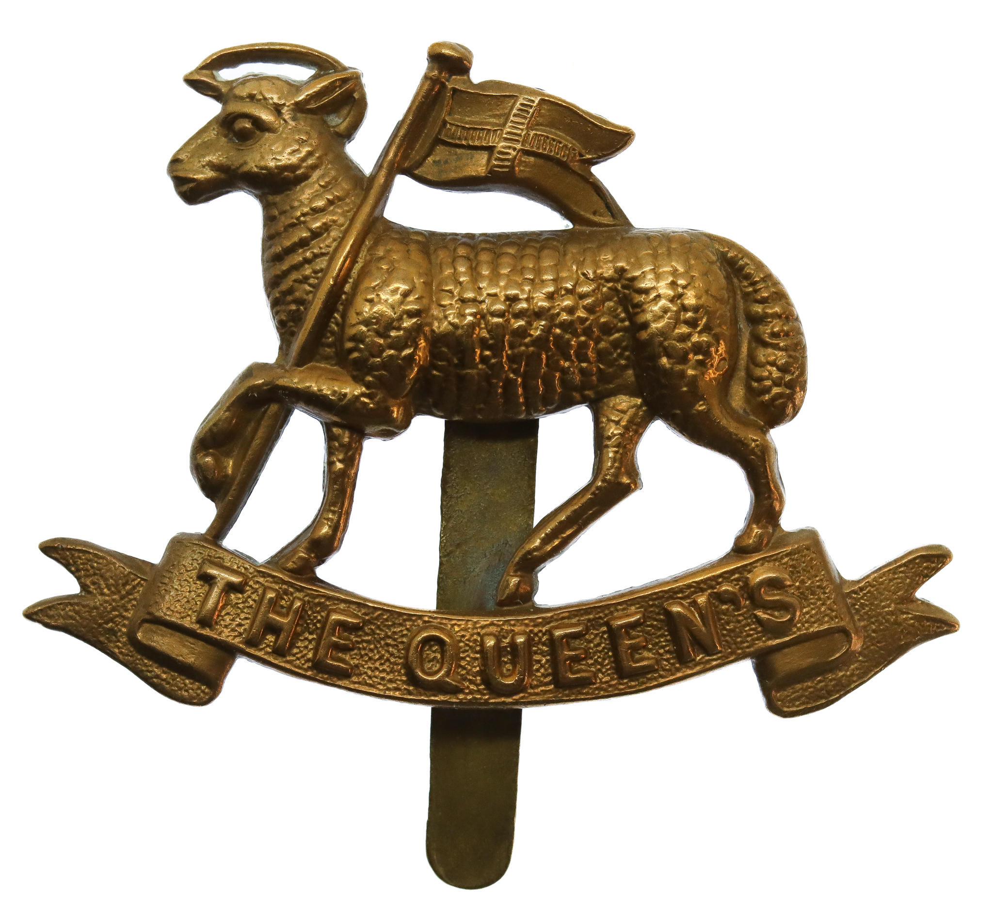 The Queen's (Royal West Surrey) Regiment WW1 All Brass Cap Badge