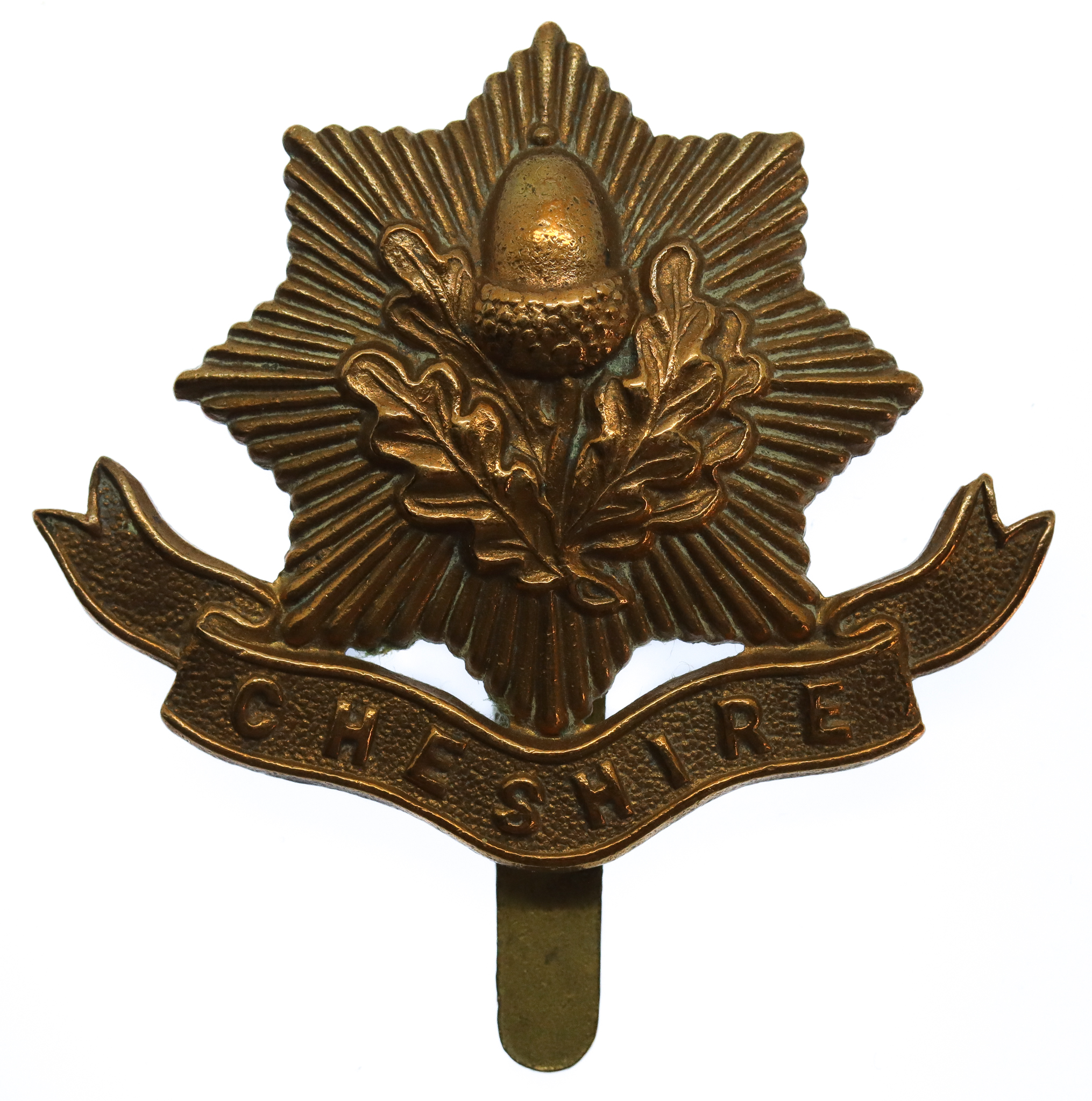 Cheshire Regiment WW1 All Brass Economy Cap Badge
