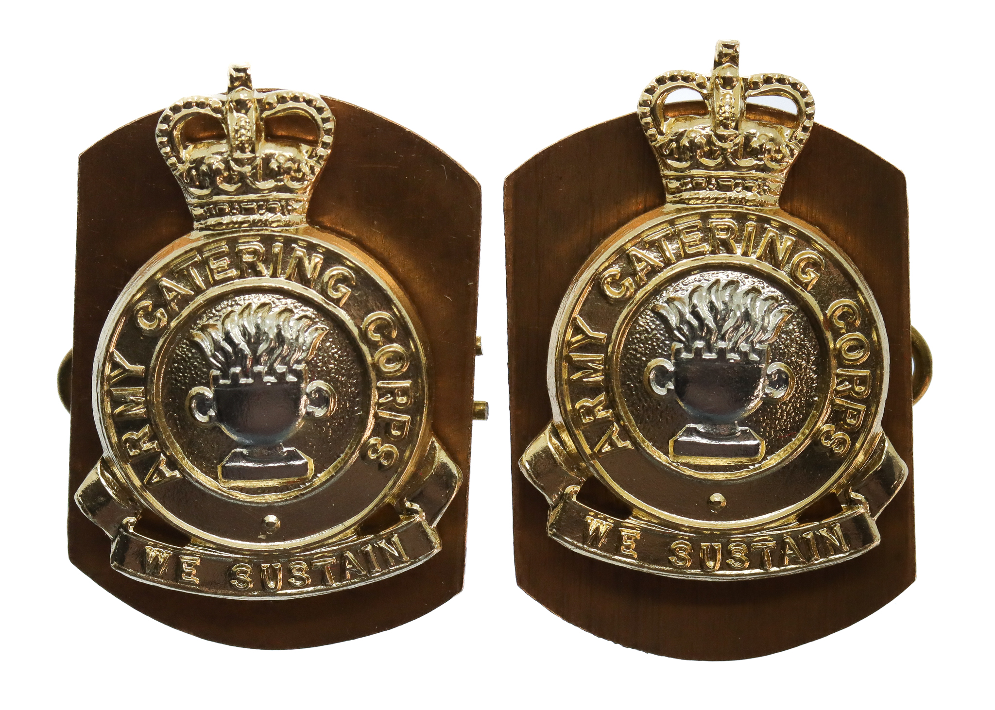 Pair of Army Catering Corps Anodised (Staybrite) Collar Badges (c.1973-1993)